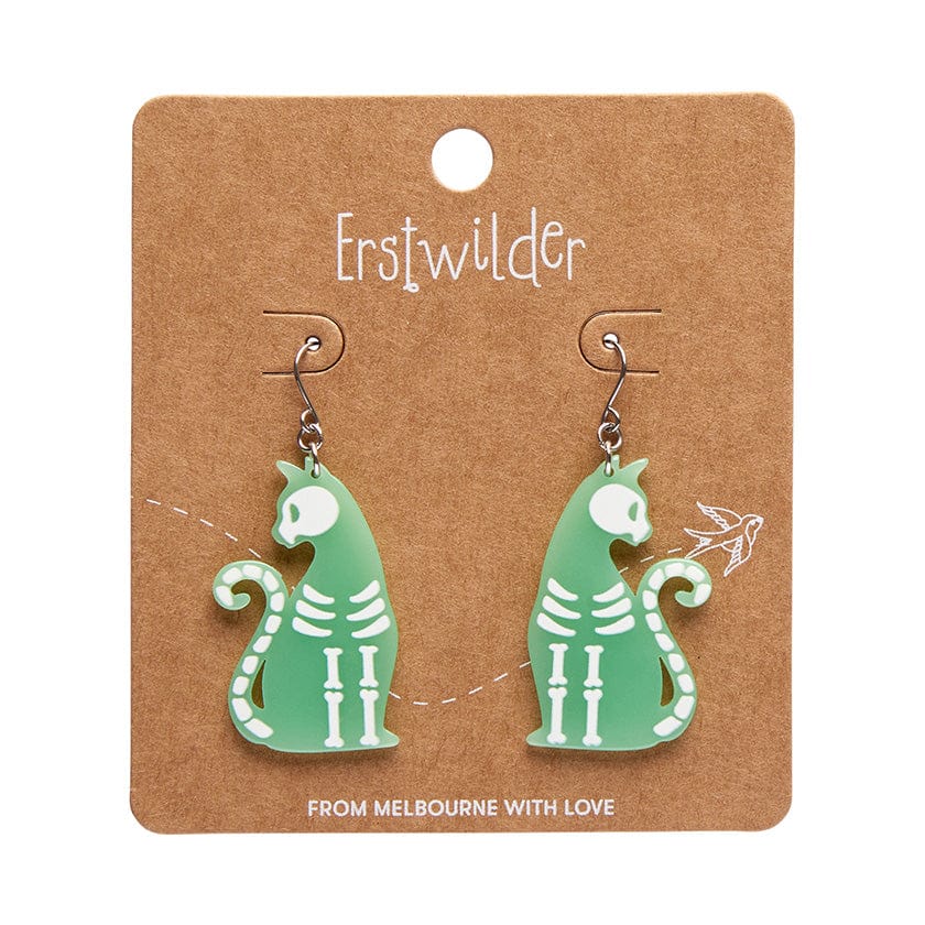Erstwilder - Bone Kitty Drop Earrings - Glow in the Dark