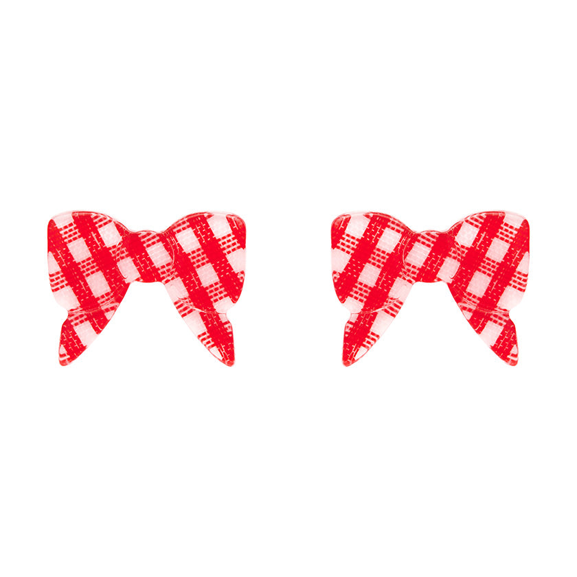 Erstwilder - Bow Gingham Stud Earrings - Red
