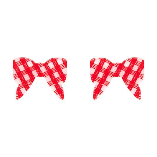 Erstwilder - Bow Gingham Stud Earrings - Red