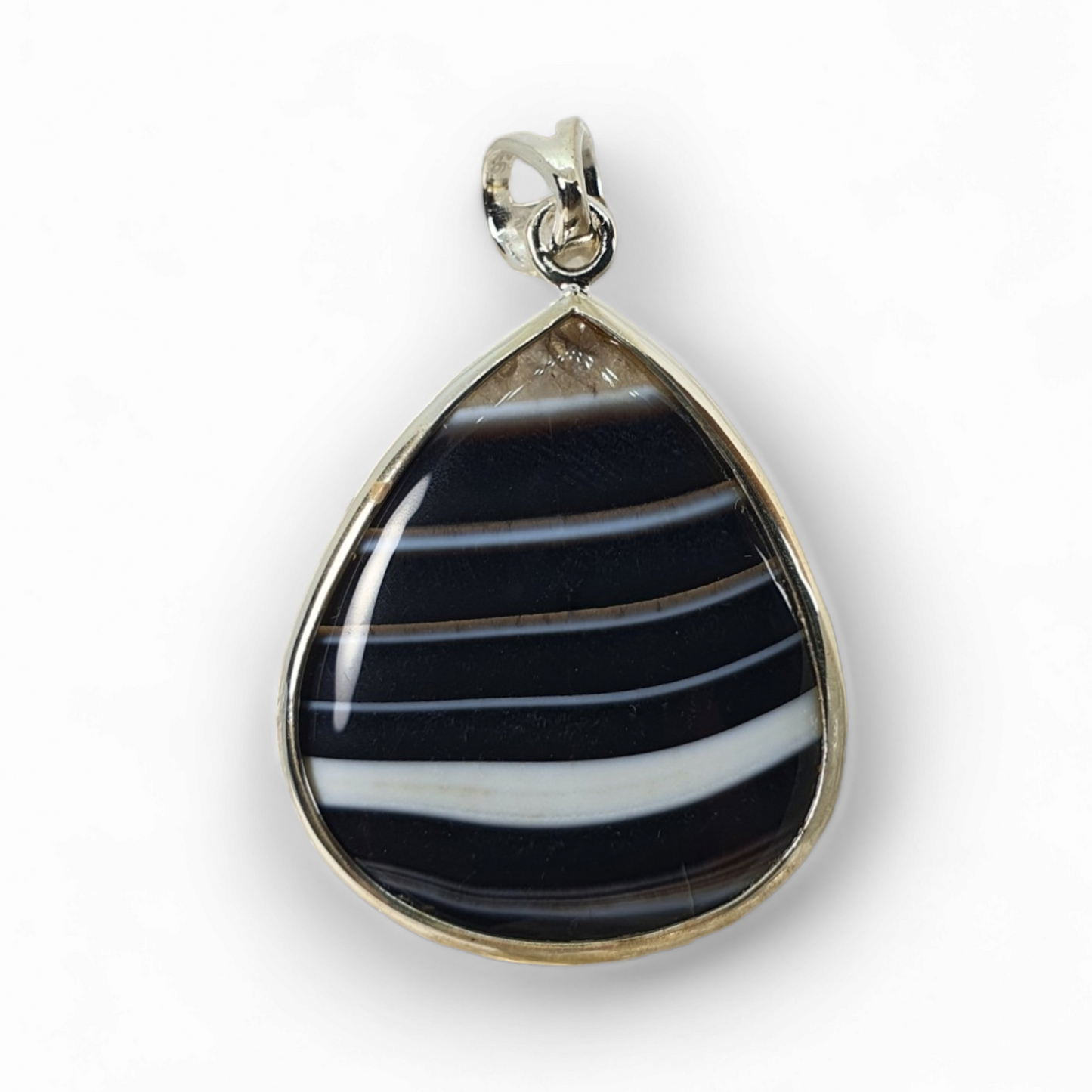 Crystals - Banded Onyx Cabochon Teardrop Pendant - Sterling Silver