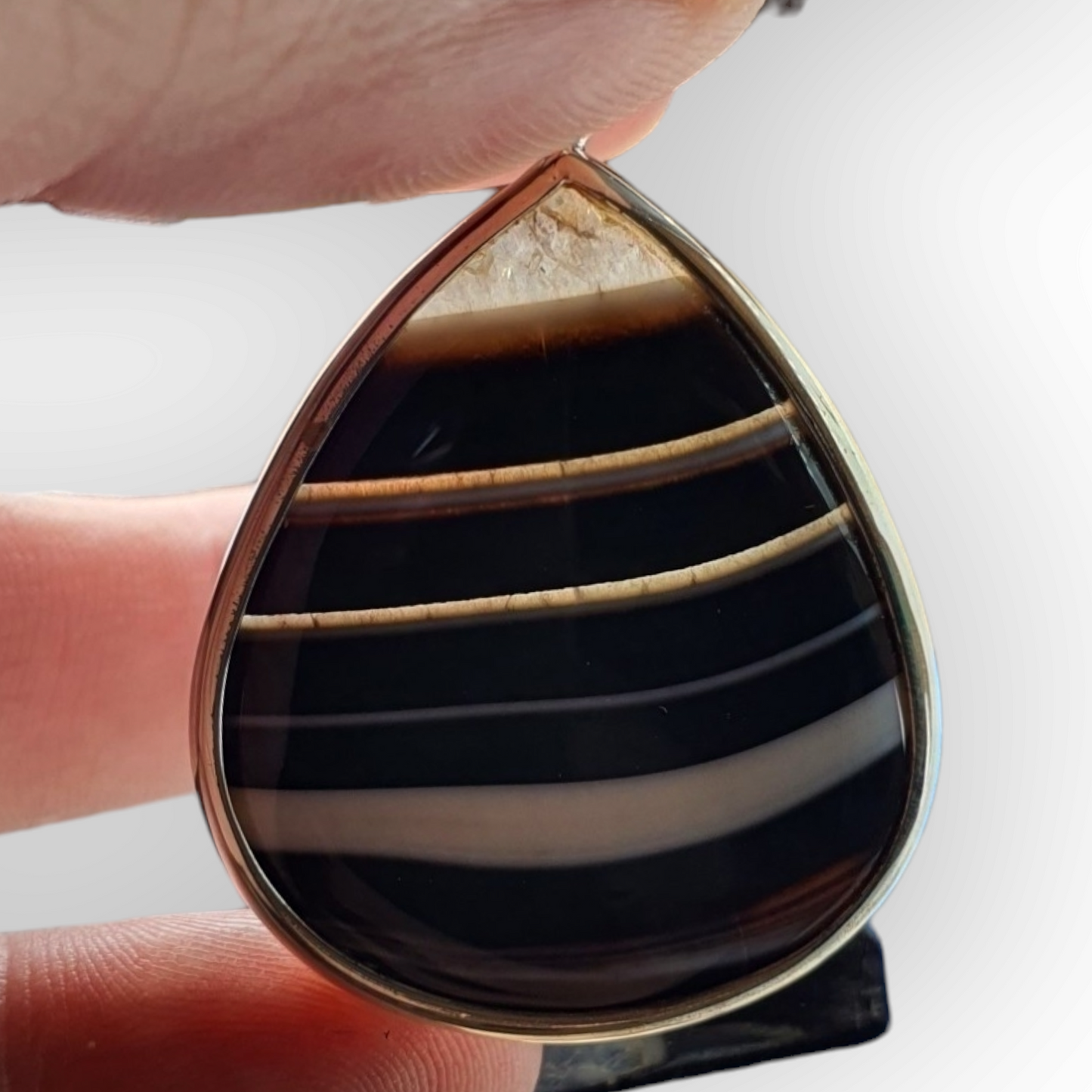Crystals - Banded Onyx Cabochon Teardrop Pendant - Sterling Silver