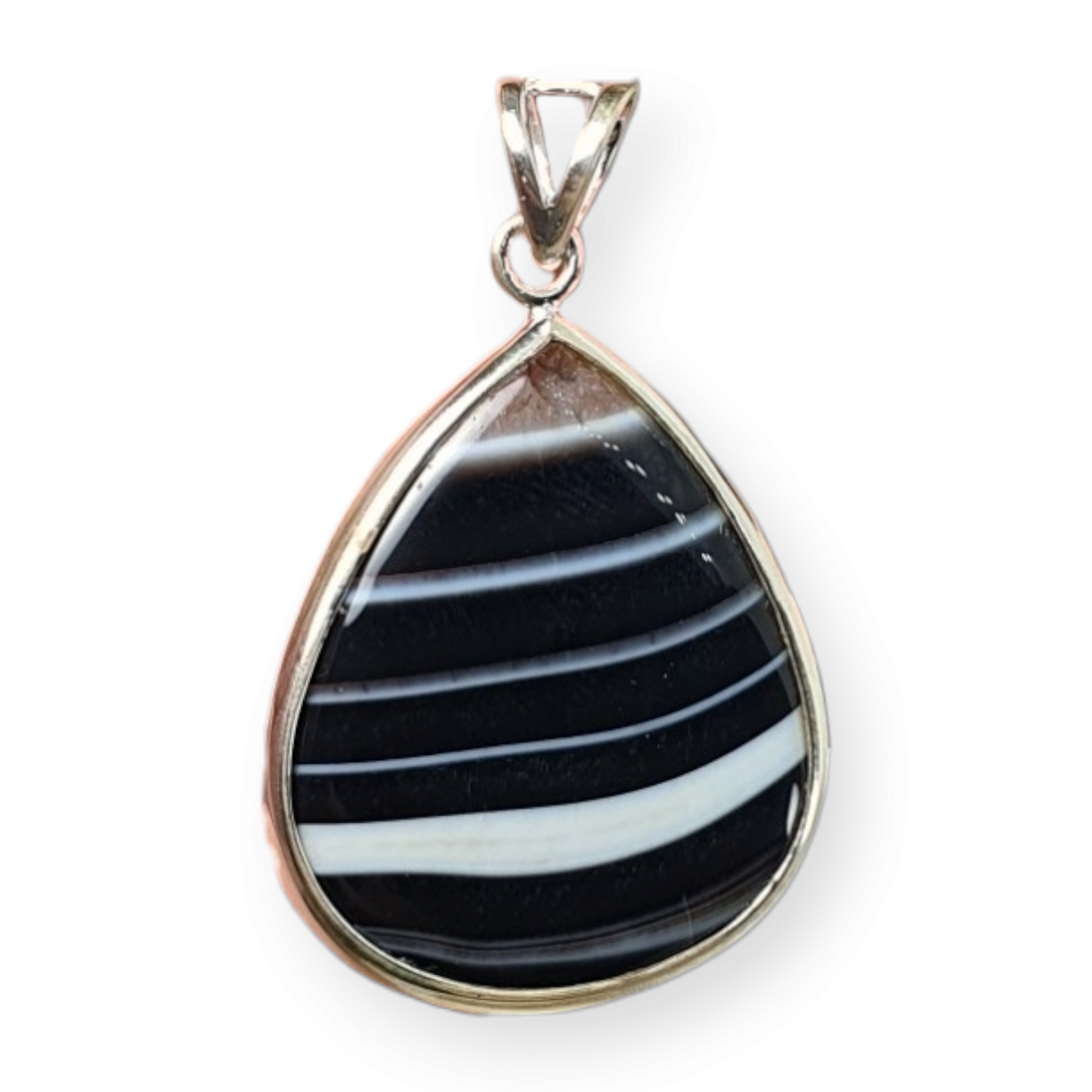 Crystals - Banded Onyx Cabochon Teardrop Pendant - Sterling Silver