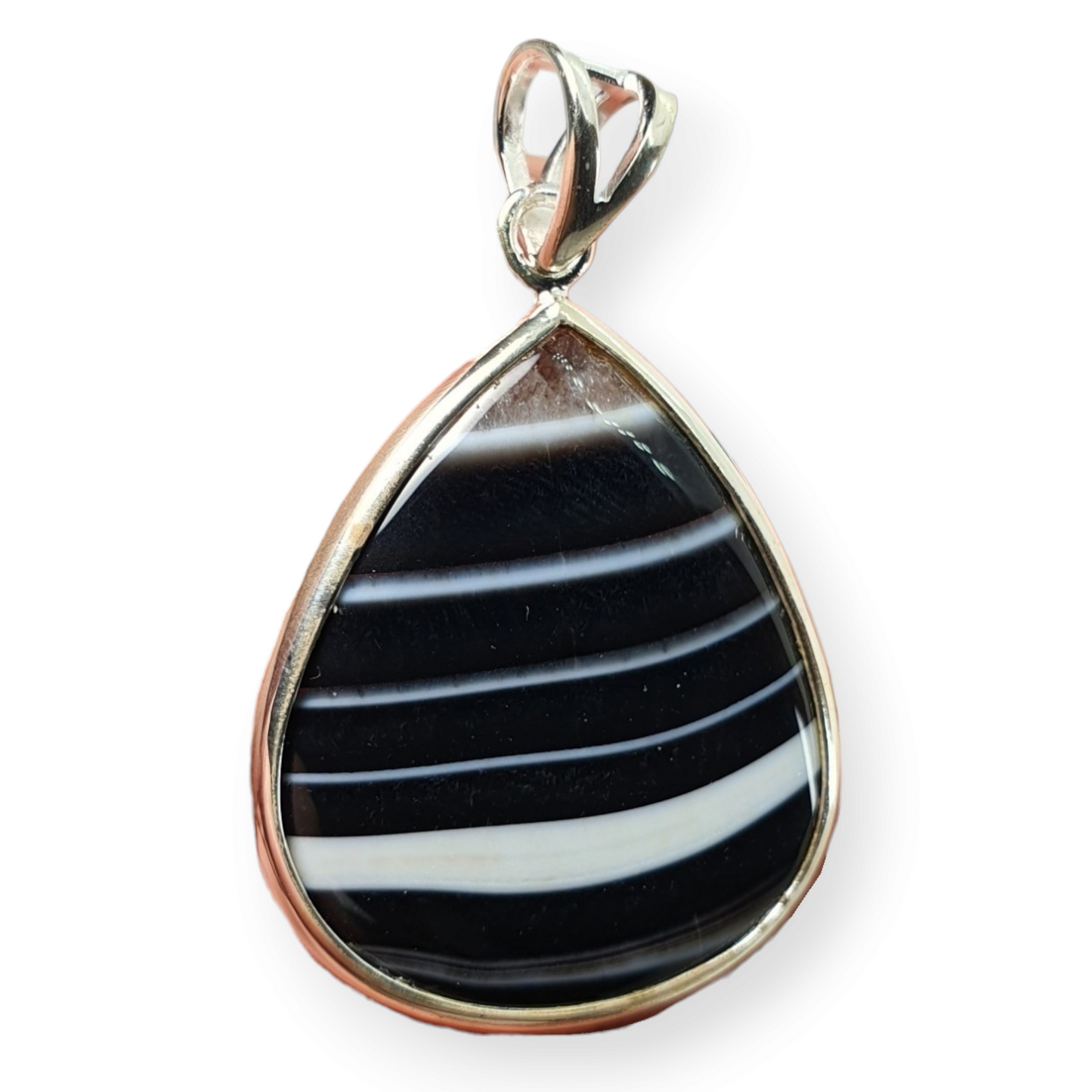 Crystals - Banded Onyx Cabochon Teardrop Pendant - Sterling Silver