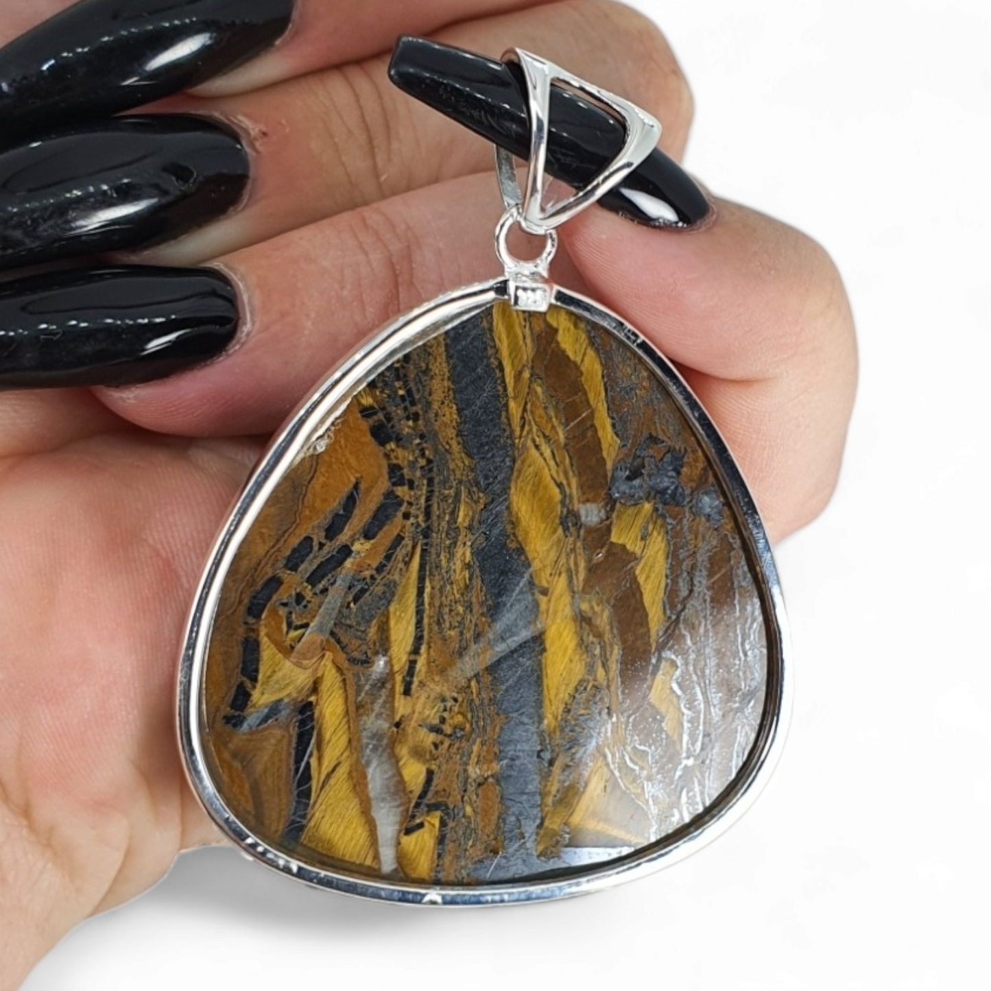 Crystals - Tiger Iron Cabochon Pendant - Sterling Silver