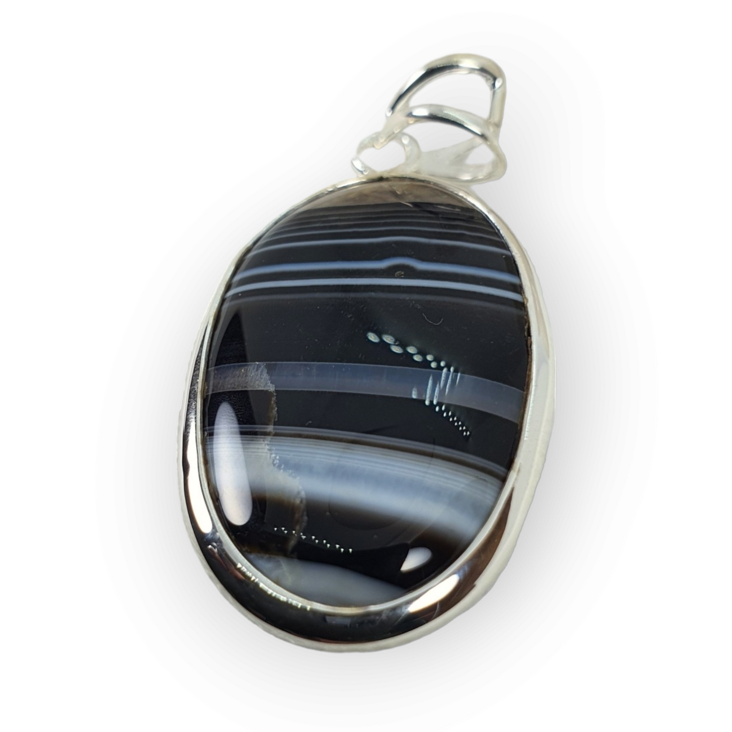 Crystals - Banded Onyx Oval Cabochon Pendant - Sterling Silver