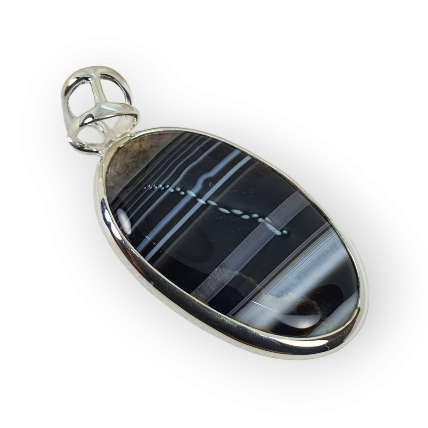 Crystals - Banded Onyx Oval Cabochon Pendant - Sterling Silver