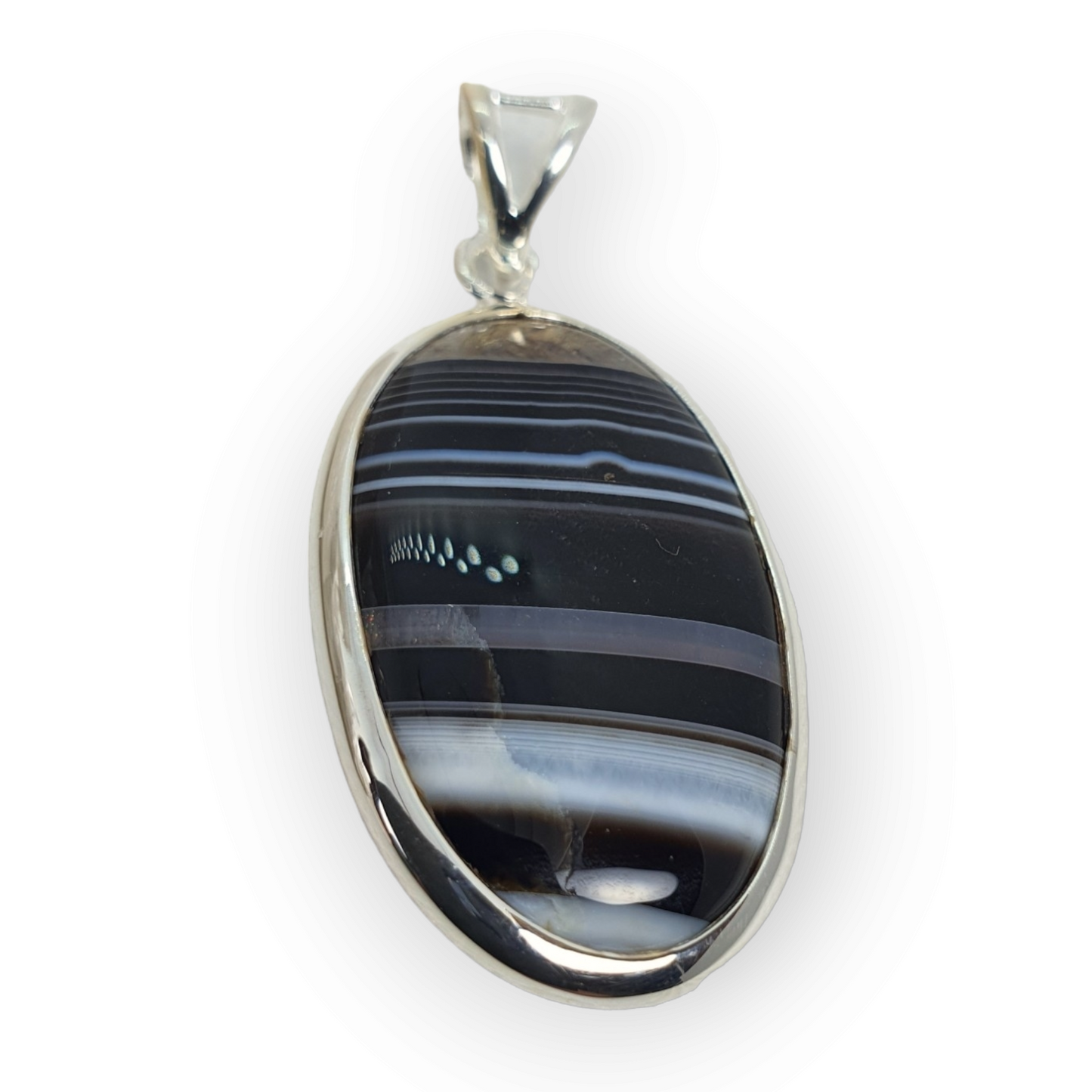 Crystals - Banded Onyx Oval Cabochon Pendant - Sterling Silver