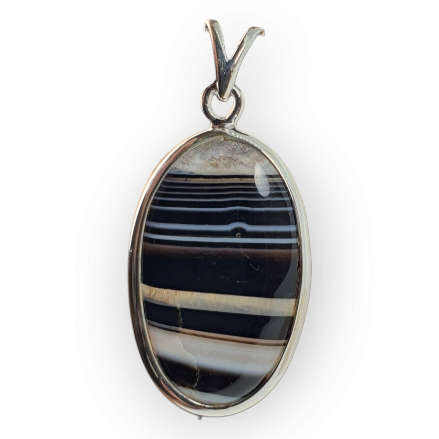Crystals - Banded Onyx Oval Cabochon Pendant - Sterling Silver