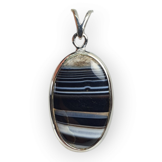 Crystals - Banded Onyx Oval Cabochon Pendant - Sterling Silver