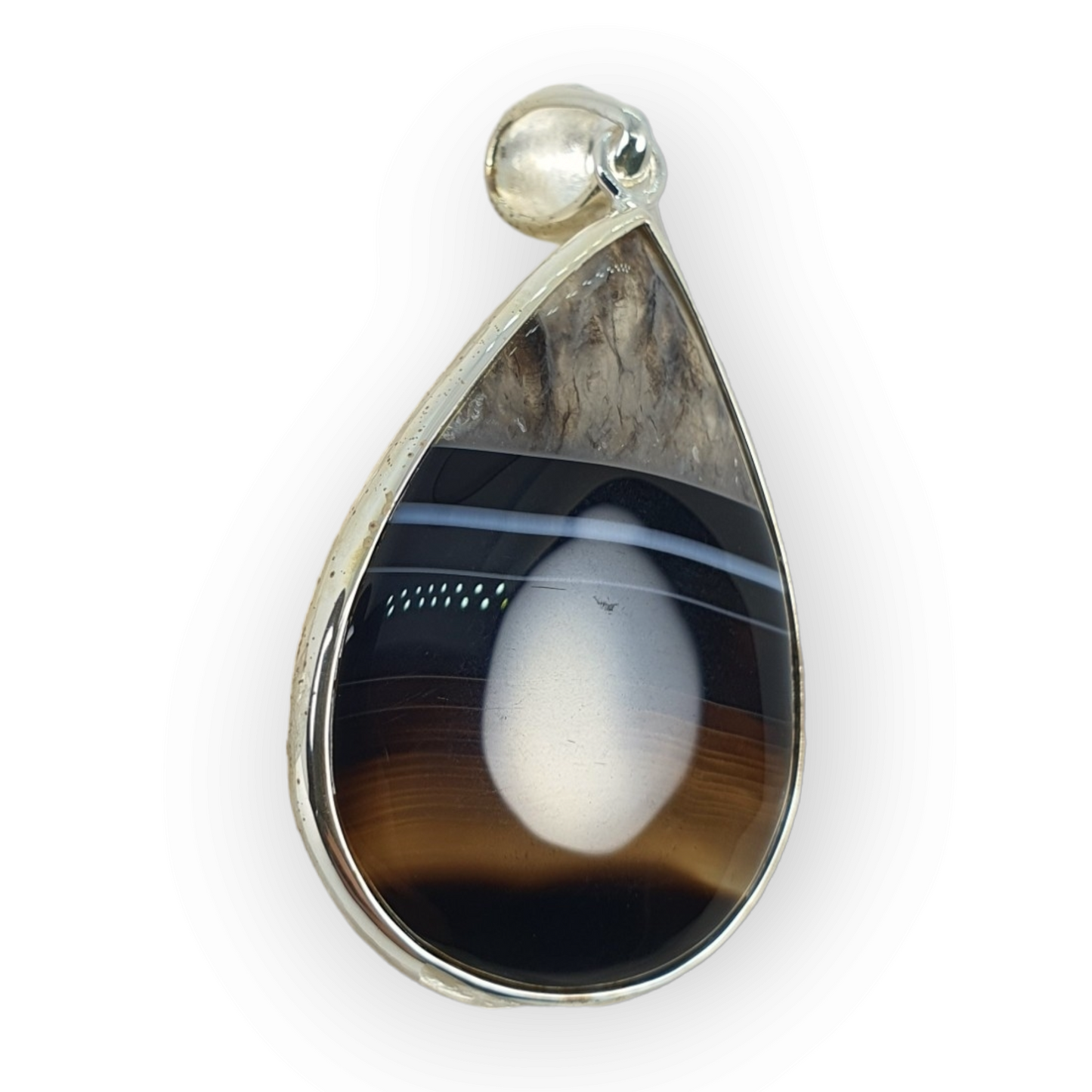 Crystals - Banded Onyx Teardrop Cabochon Pendant - Sterling Silver