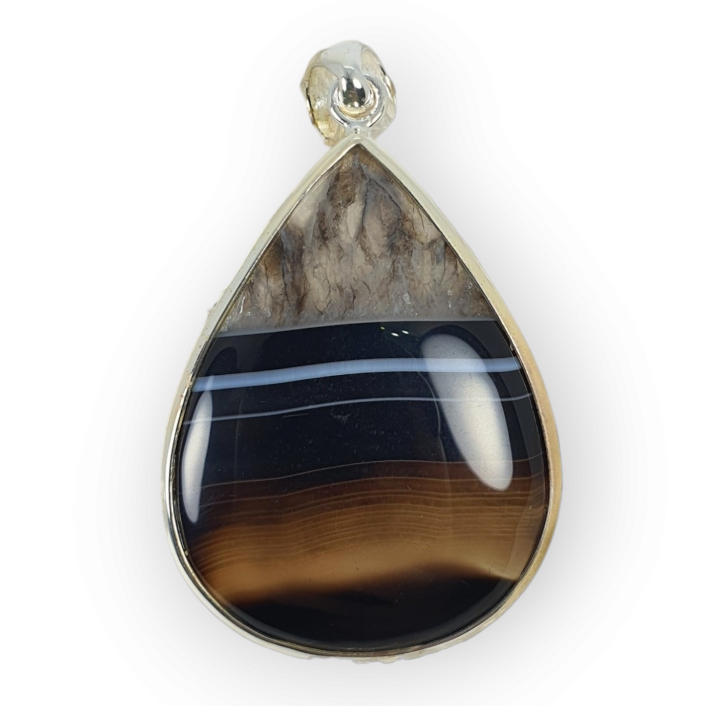 Crystals - Banded Onyx Teardrop Cabochon Pendant - Sterling Silver