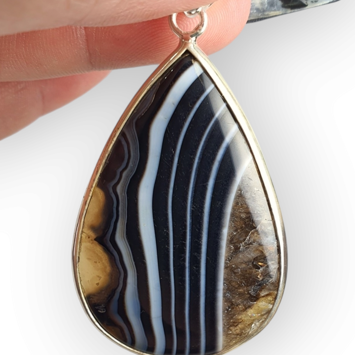 Crystals - Banded Onyx Teardrop Cabochon Pendant - Sterling Silver