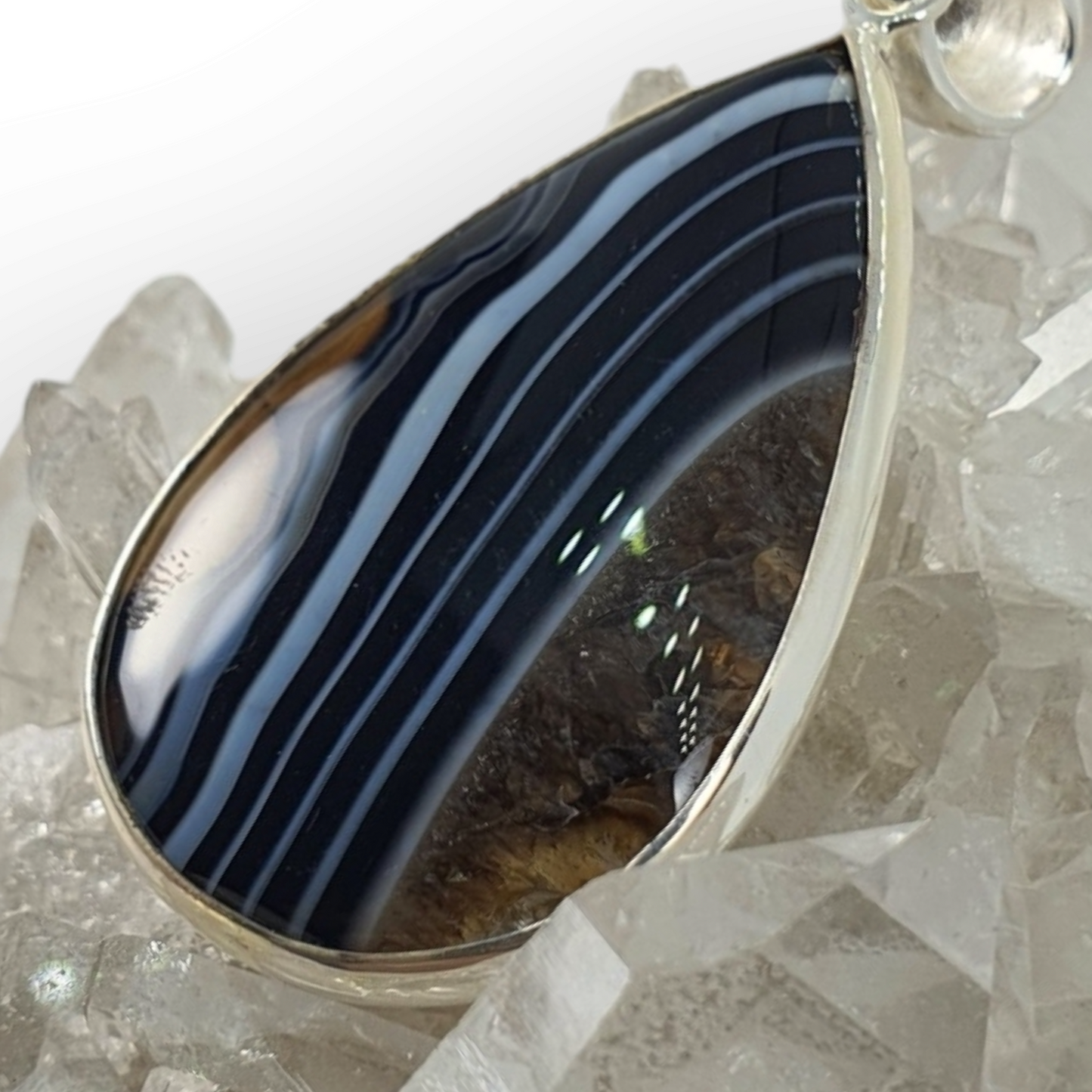 Crystals - Banded Onyx Teardrop Cabochon Pendant - Sterling Silver