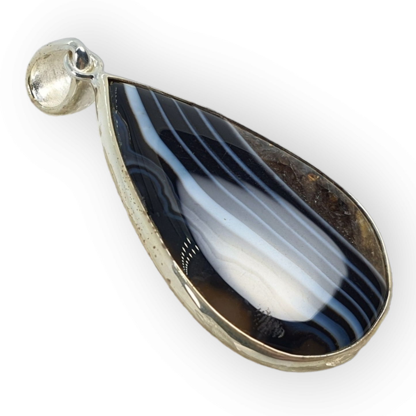 Crystals - Banded Onyx Teardrop Cabochon Pendant - Sterling Silver