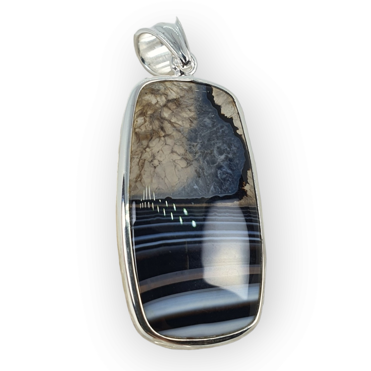 Crystals - Banded Onyx Cabochon Pendant - Sterling Silver