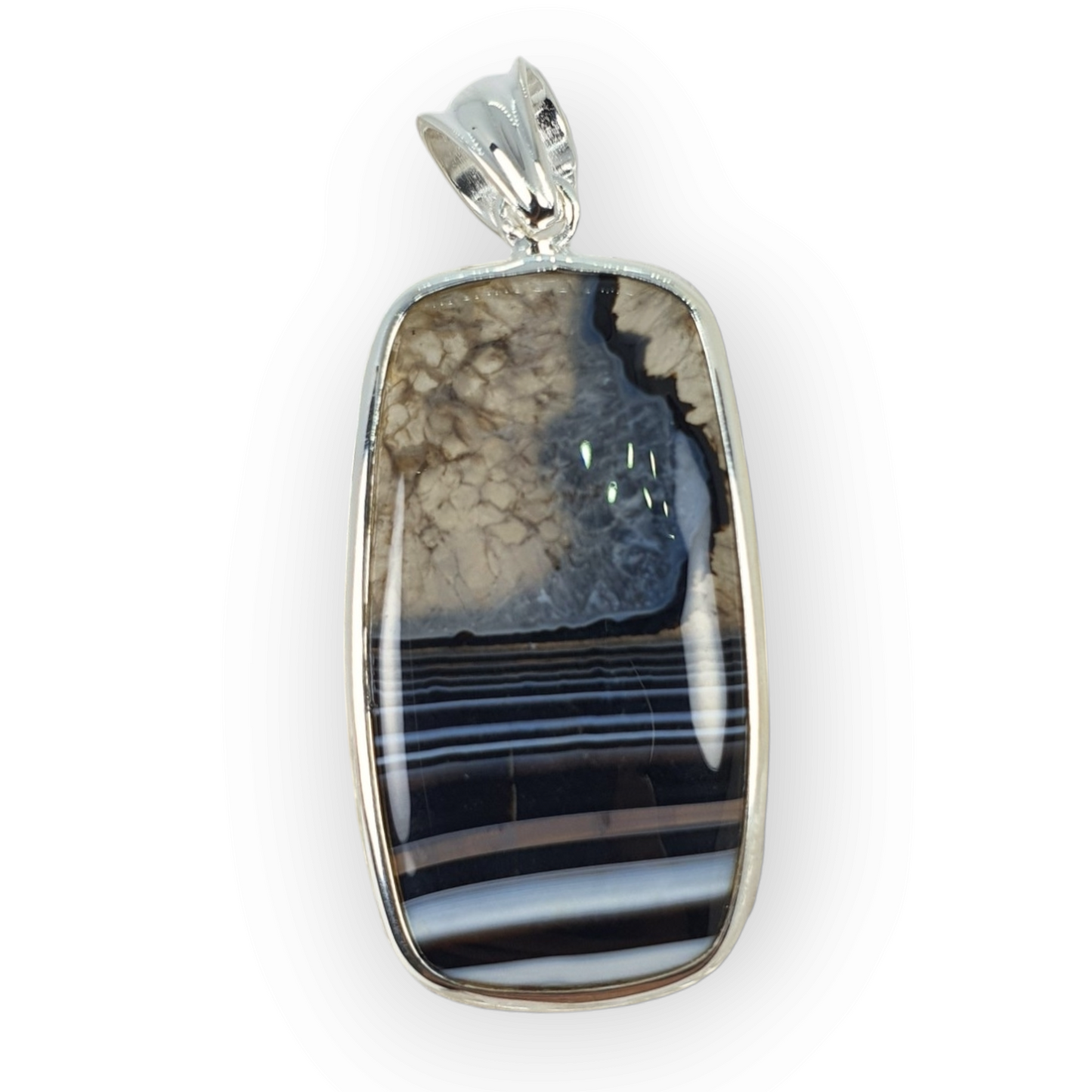 Crystals - Banded Onyx Cabochon Pendant - Sterling Silver