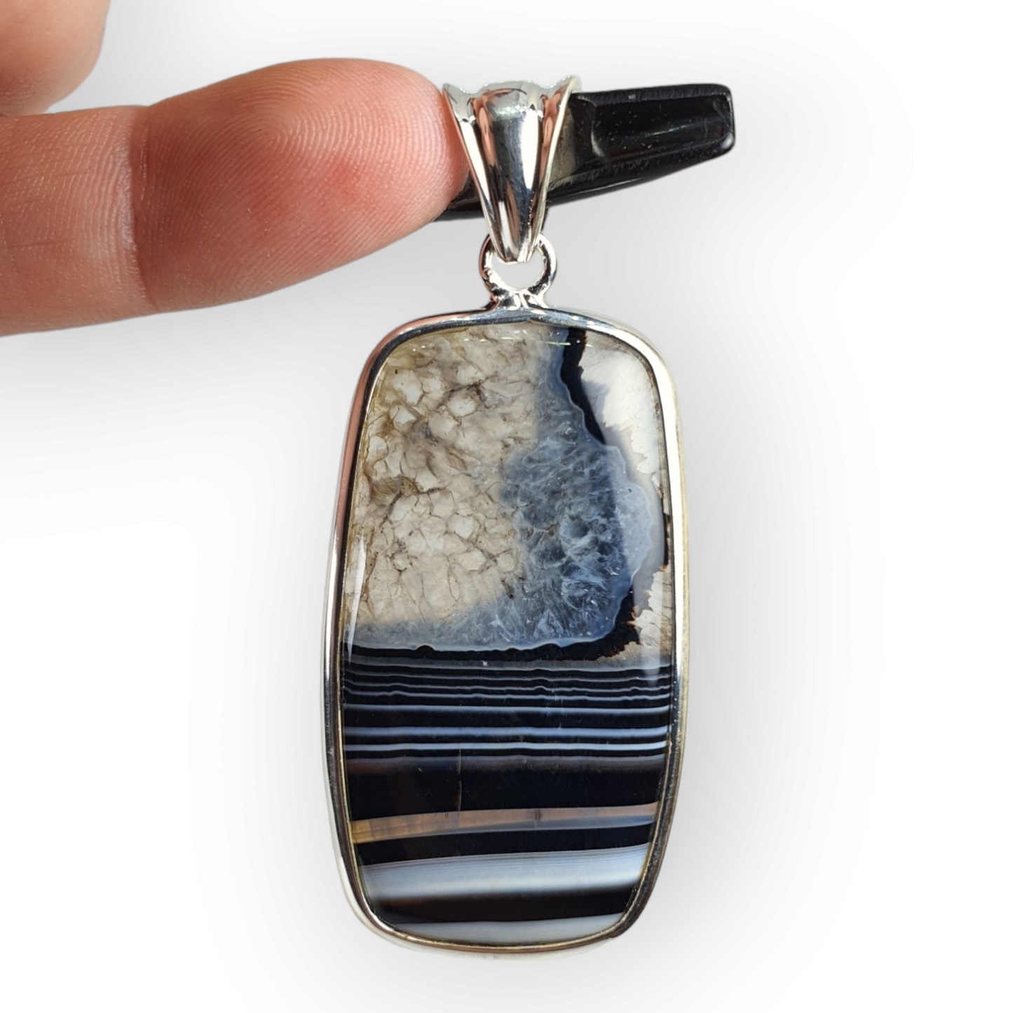 Crystals - Banded Onyx Cabochon Pendant - Sterling Silver
