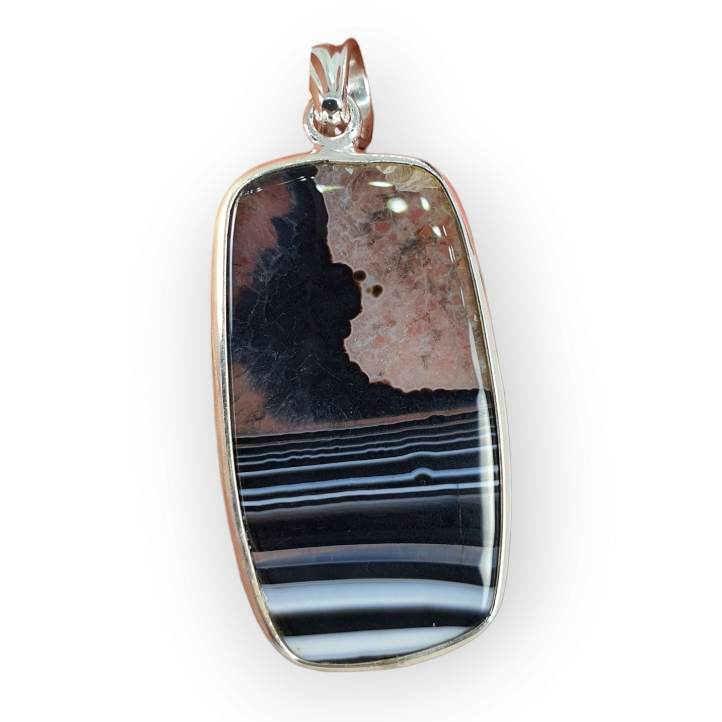 Crystals - Banded Onyx Cabochon Pendant - Sterling Silver
