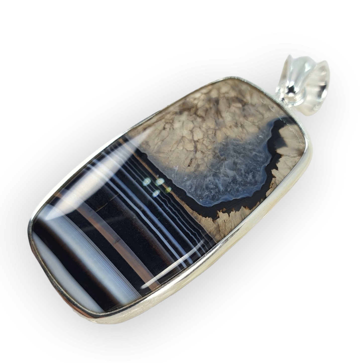 Crystals - Banded Onyx Cabochon Pendant - Sterling Silver