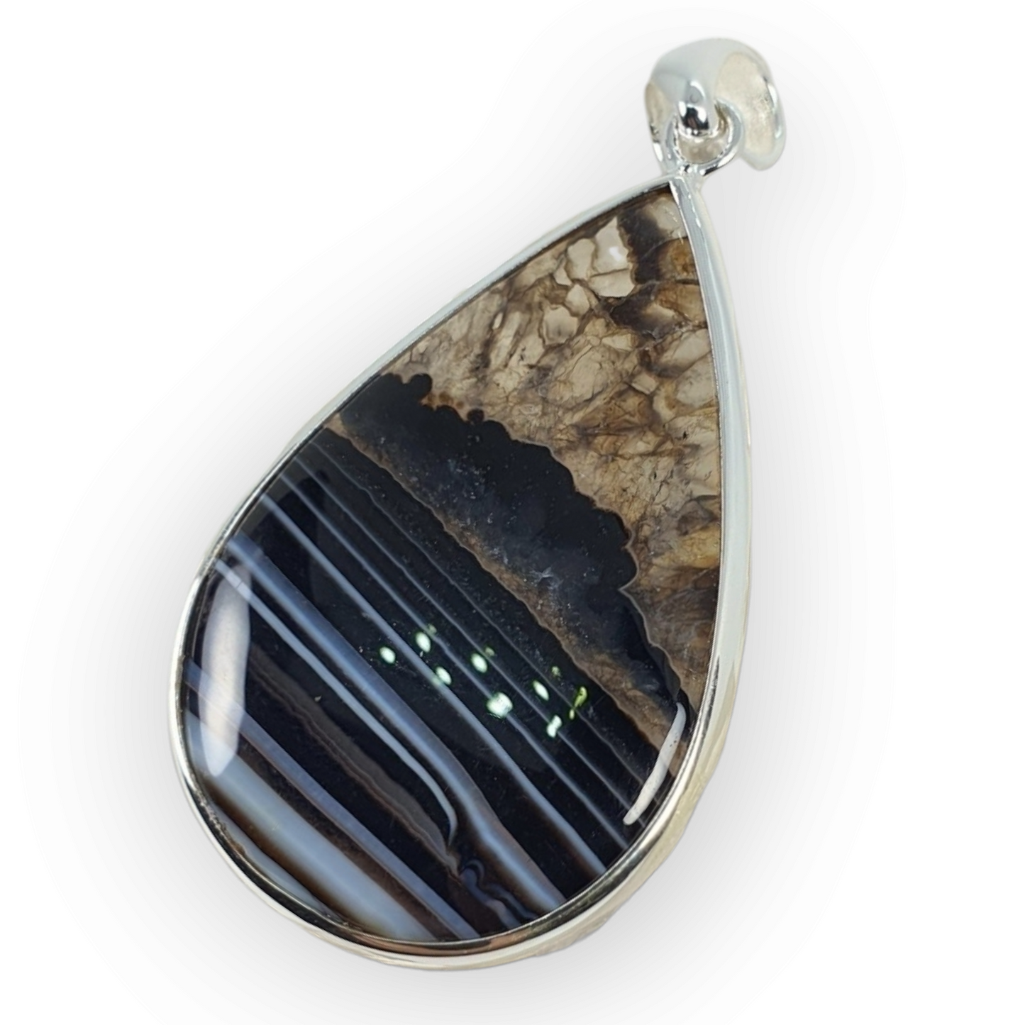 Crystals - Banded Onyx Teardrop Cabochon Pendant - Sterling Silver