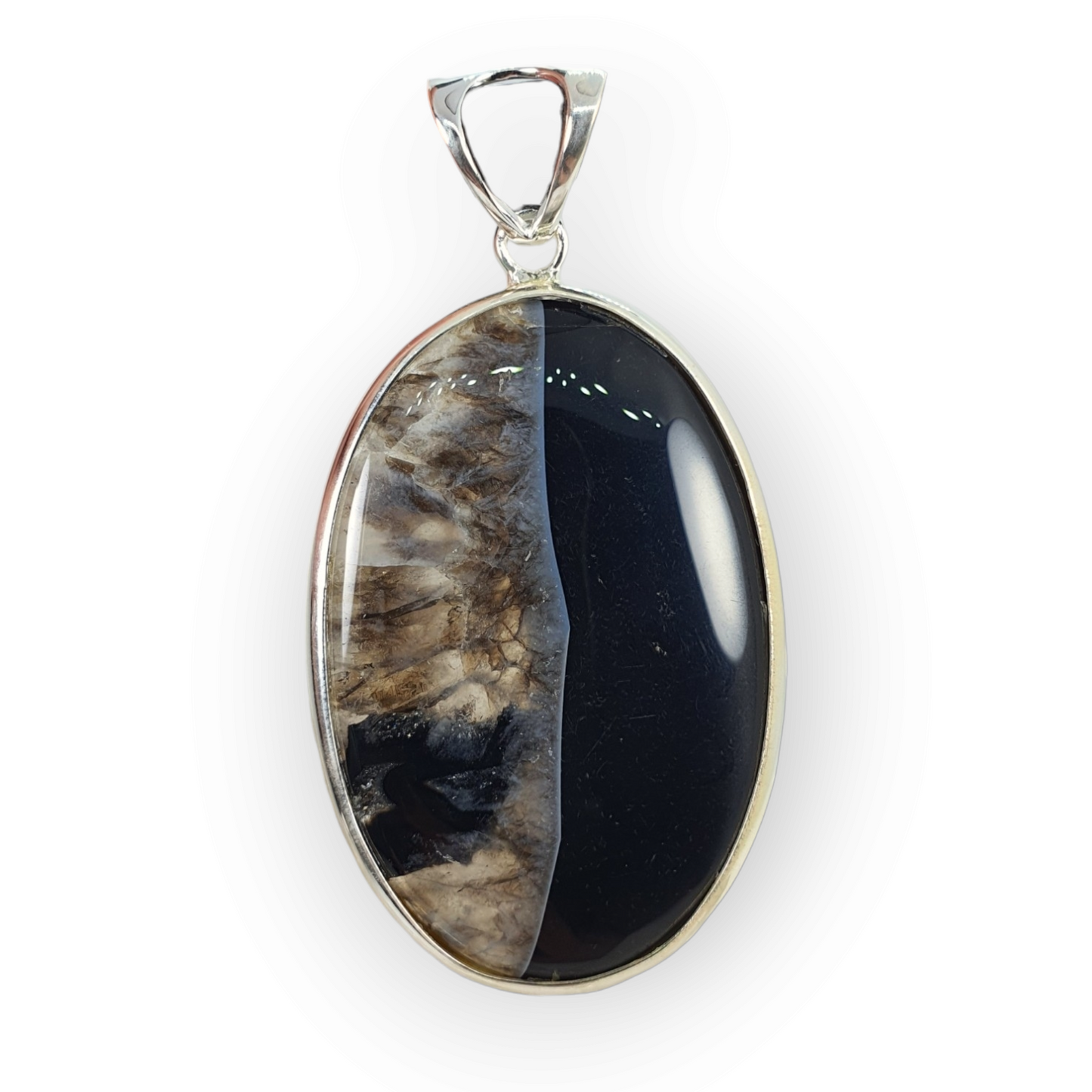 Crystals - Banded Onyx Oval Cabochon Pendant - Sterling Silver