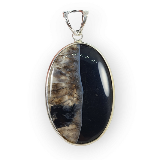 Crystals - Banded Onyx Oval Cabochon Pendant - Sterling Silver