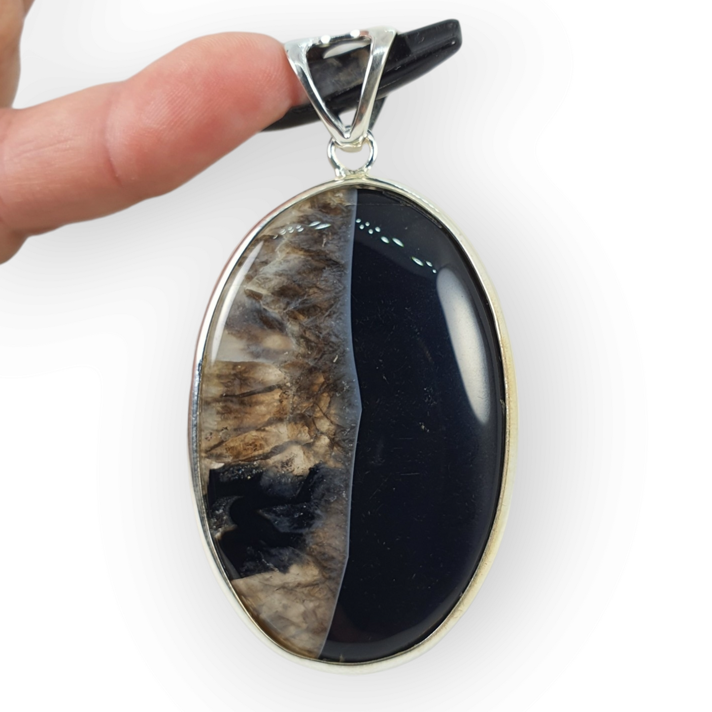 Crystals - Banded Onyx Oval Cabochon Pendant - Sterling Silver