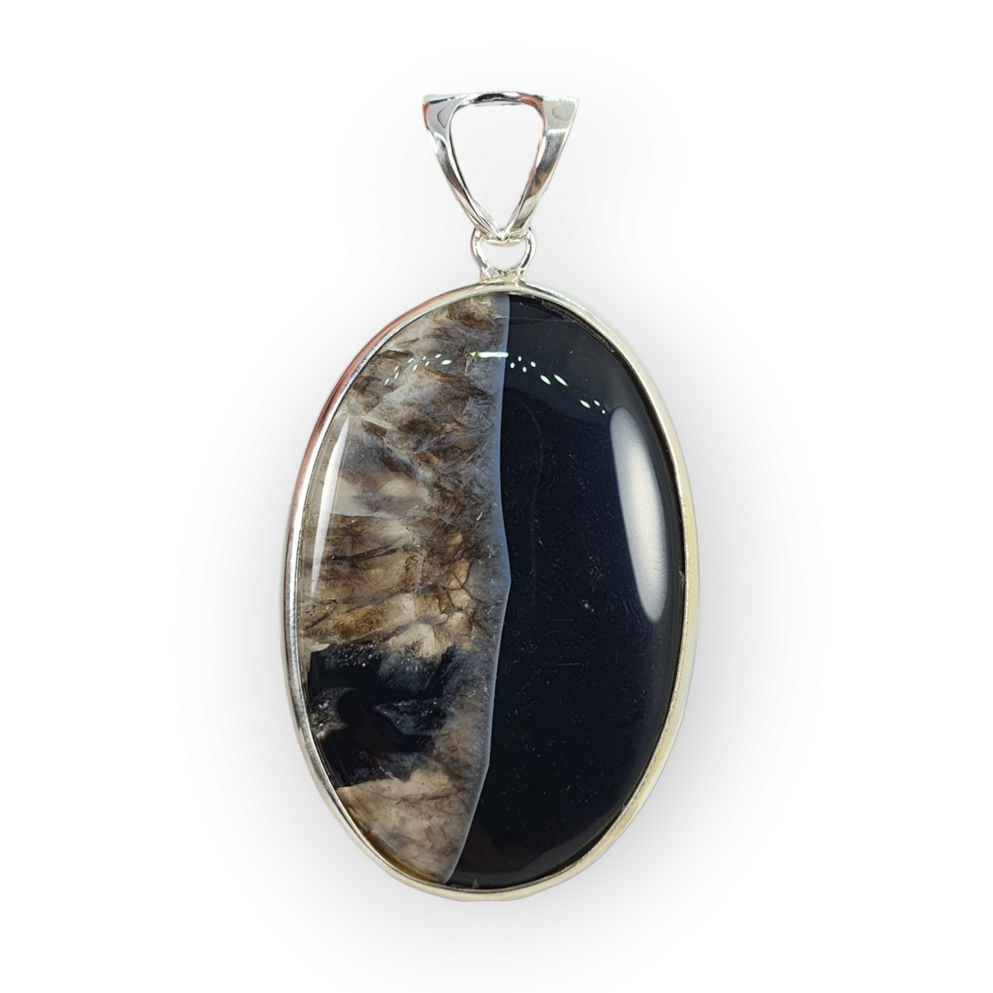 Crystals - Banded Onyx Oval Cabochon Pendant - Sterling Silver