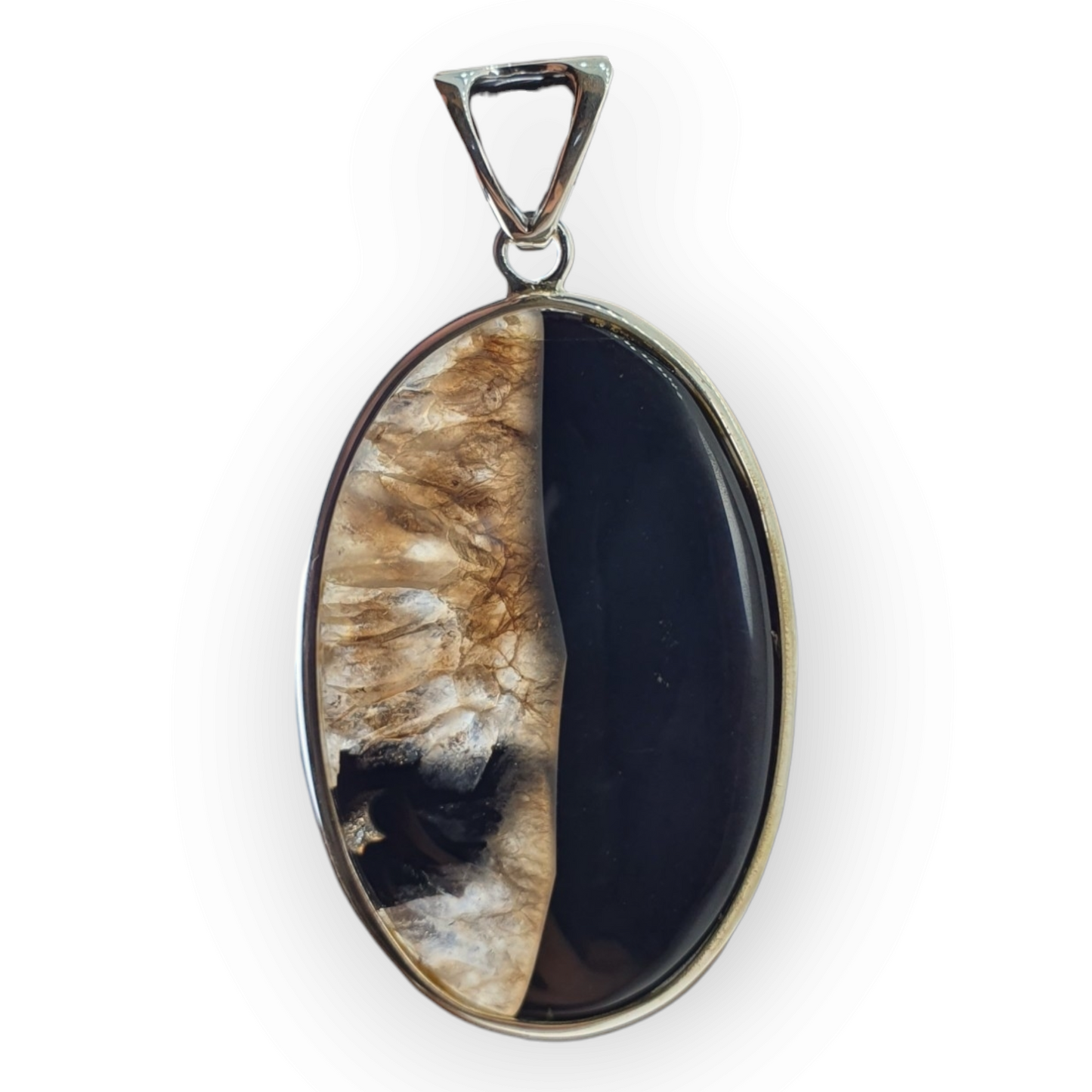 Crystals - Banded Onyx Oval Cabochon Pendant - Sterling Silver