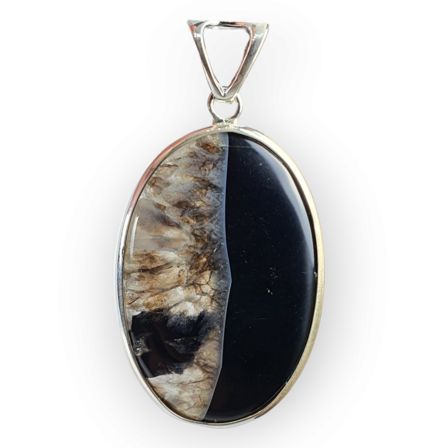 Crystals - Banded Onyx Oval Cabochon Pendant - Sterling Silver