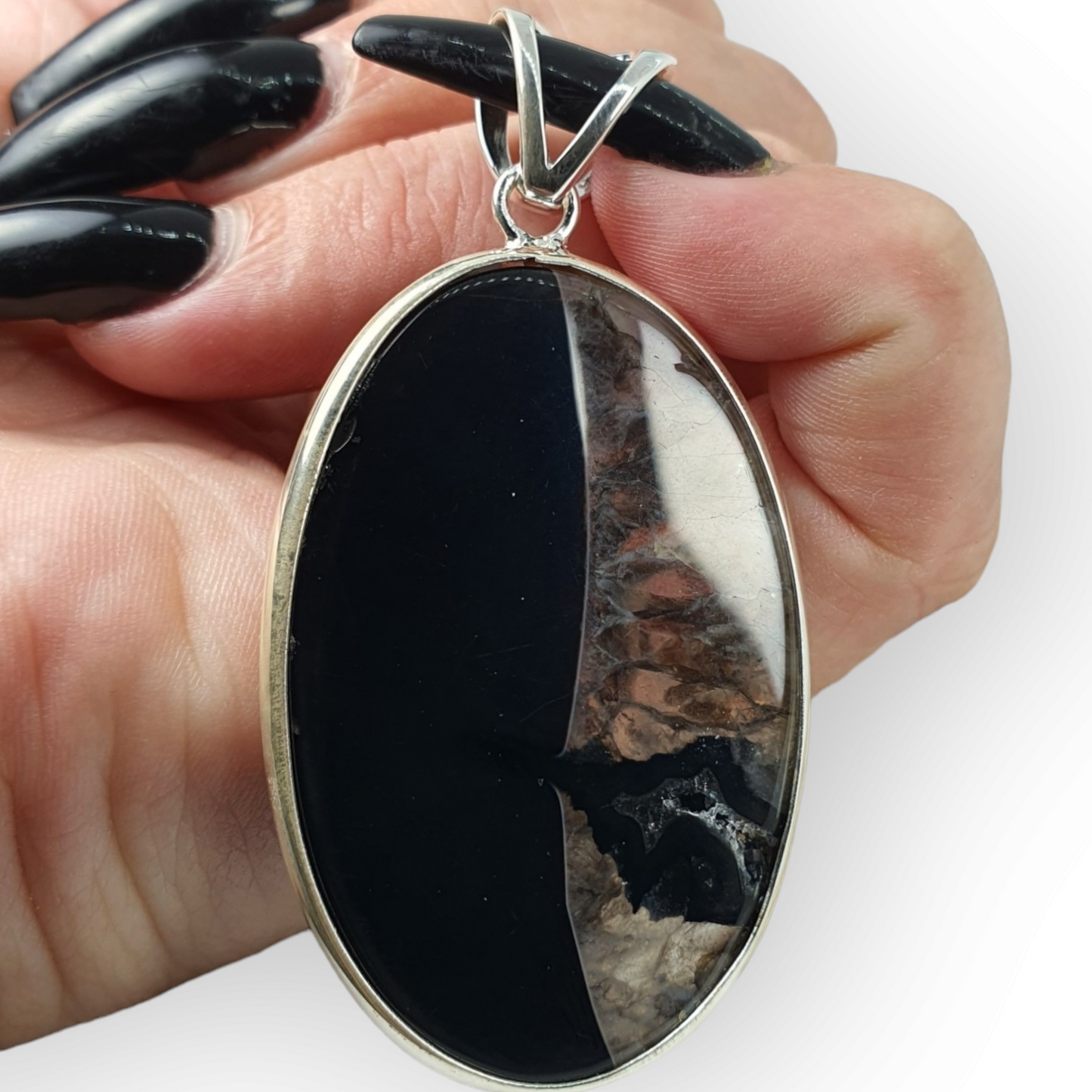 Crystals - Banded Onyx Oval Cabochon Pendant - Sterling Silver