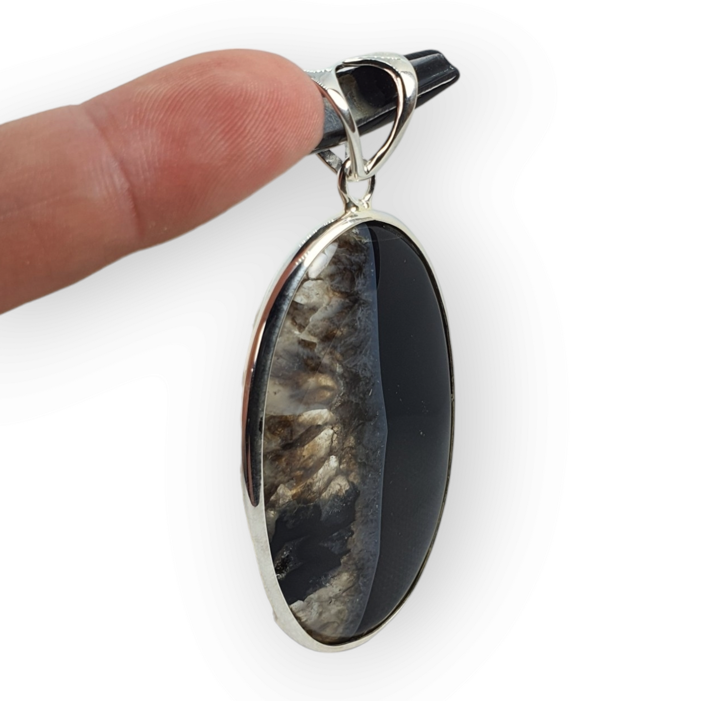 Crystals - Banded Onyx Oval Cabochon Pendant - Sterling Silver
