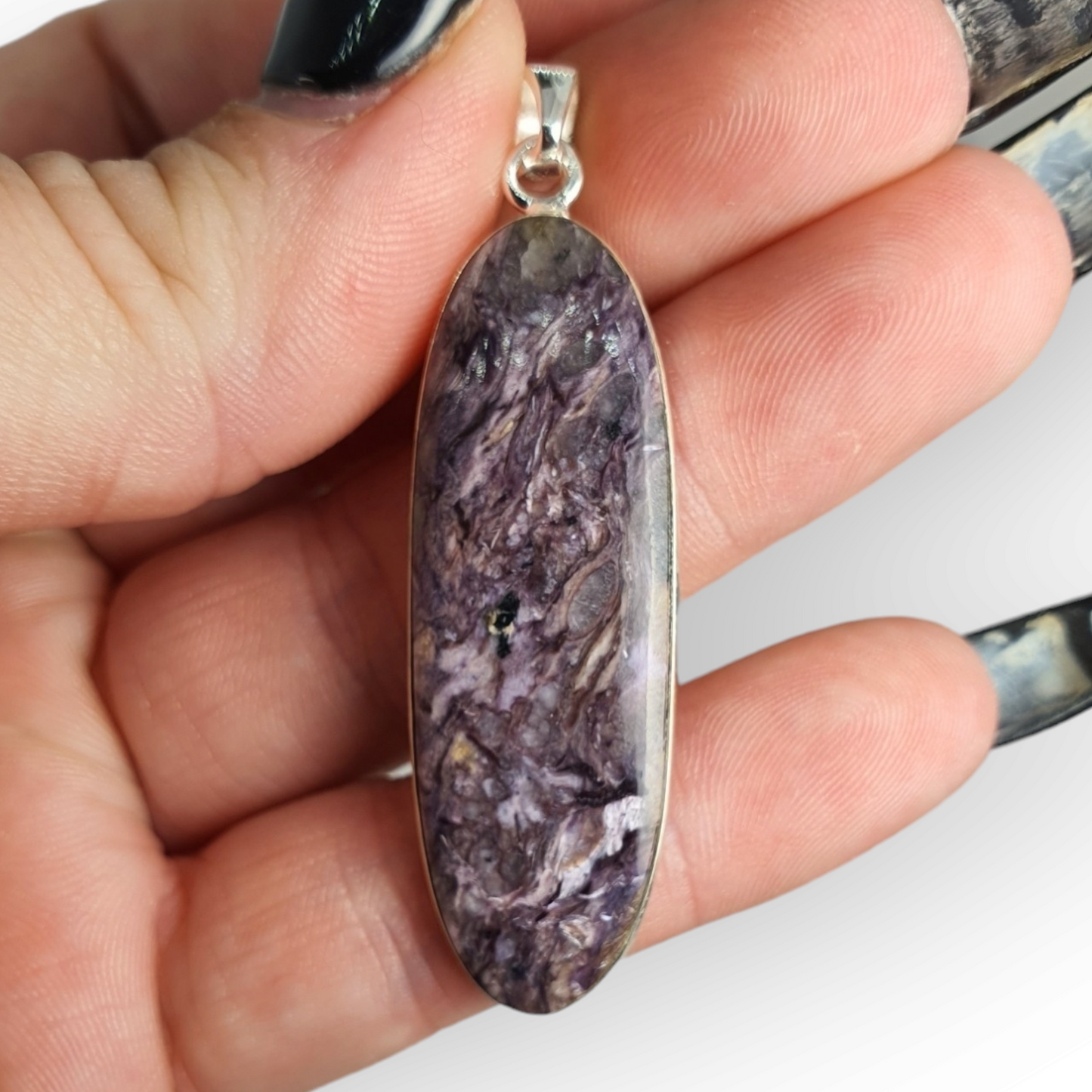 Crystals - Charoite Oval Pendant - Sterling Silver