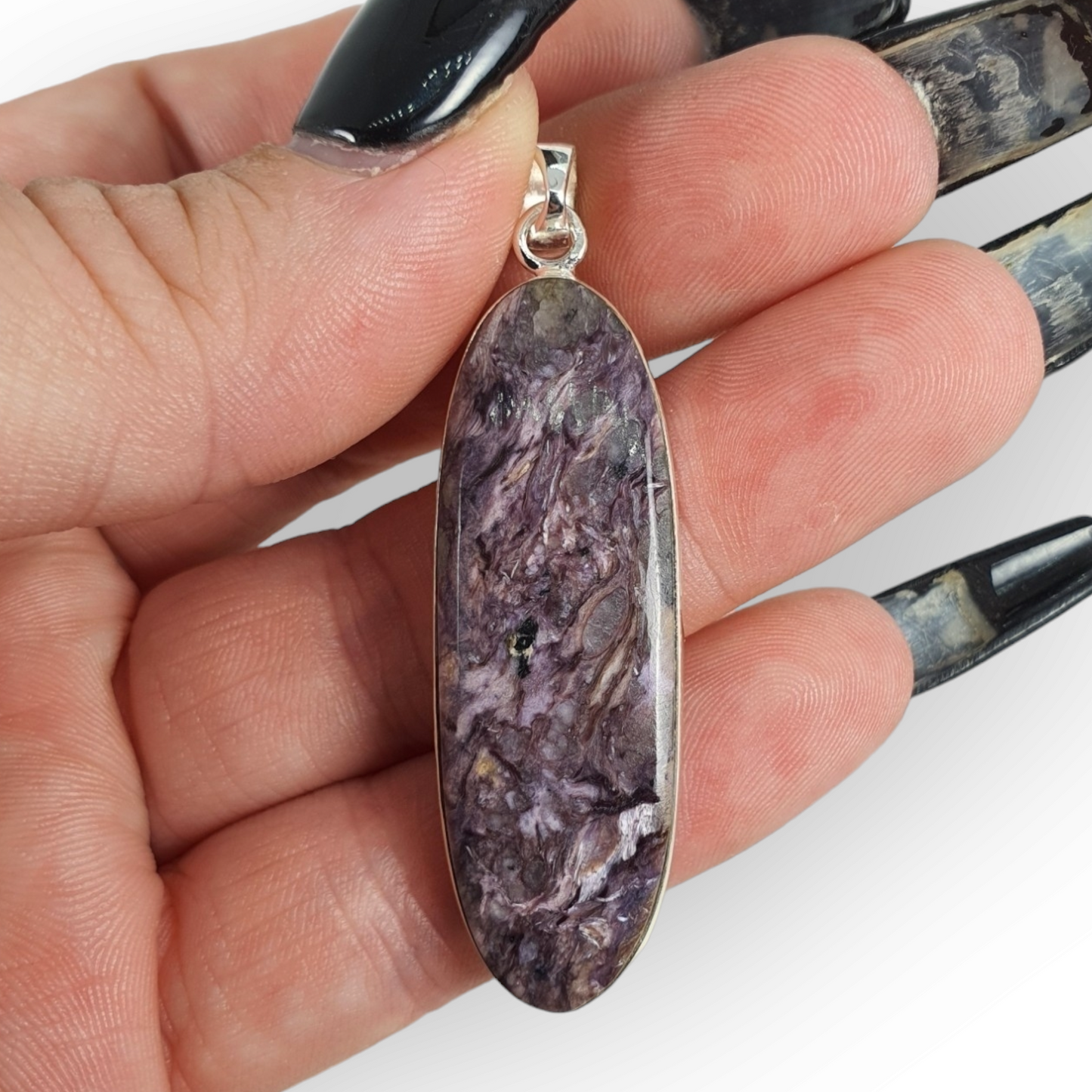 Crystals - Charoite Oval Pendant - Sterling Silver