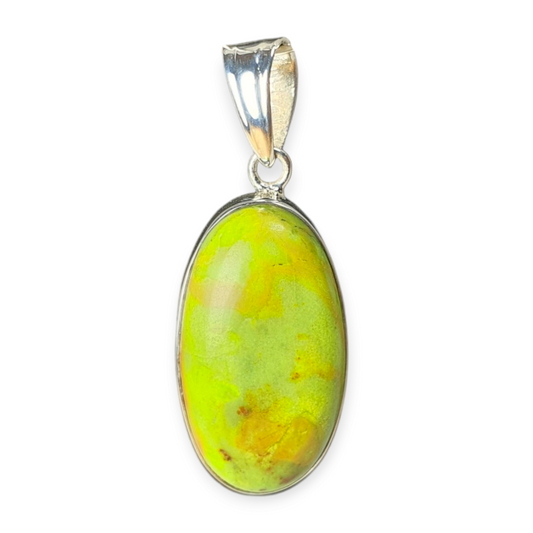 Crystals - Gaspeite Cabochon Pendant - Sterling Silver