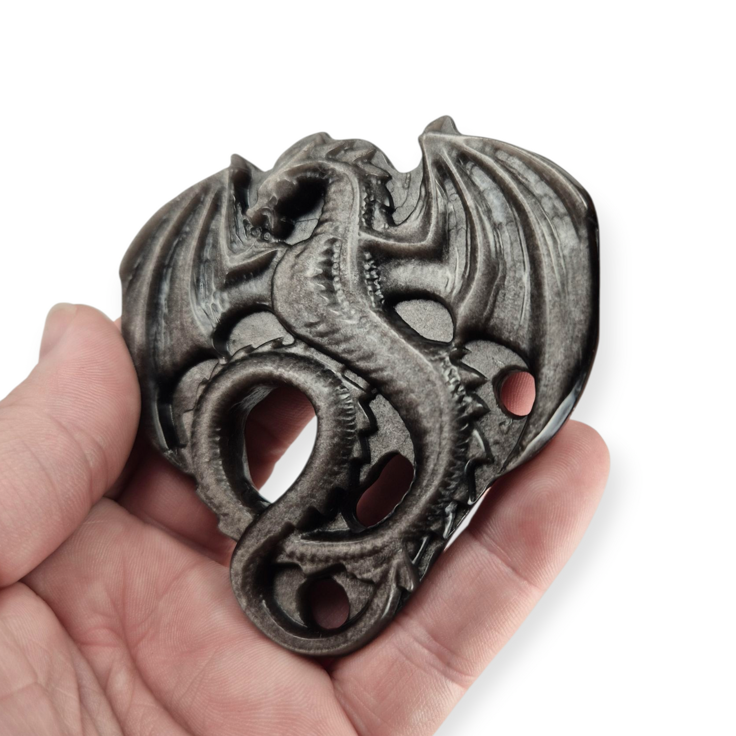 Crystals - Silver Sheen Obsidian Dragon Carving