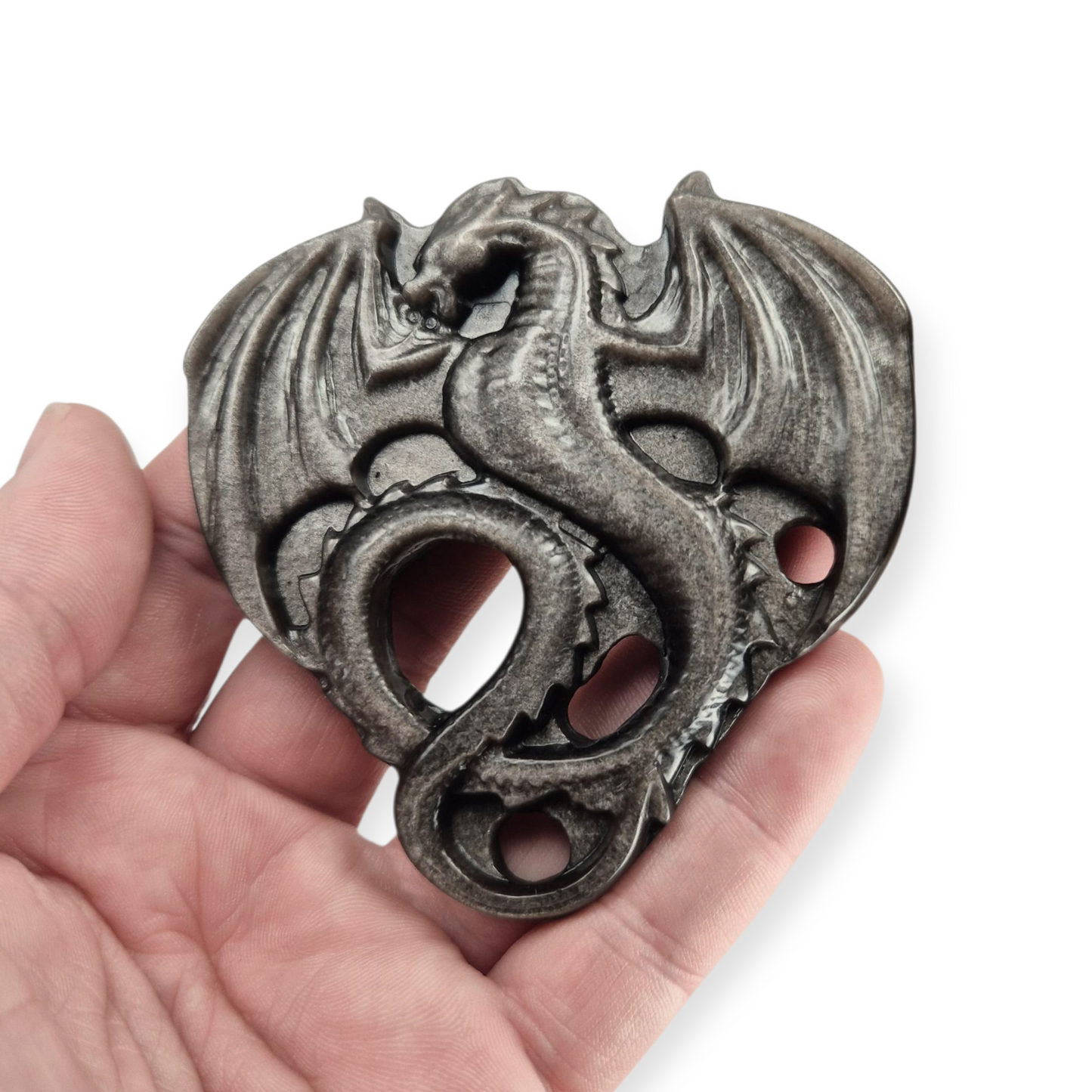 Crystals - Silver Sheen Obsidian Dragon Carving