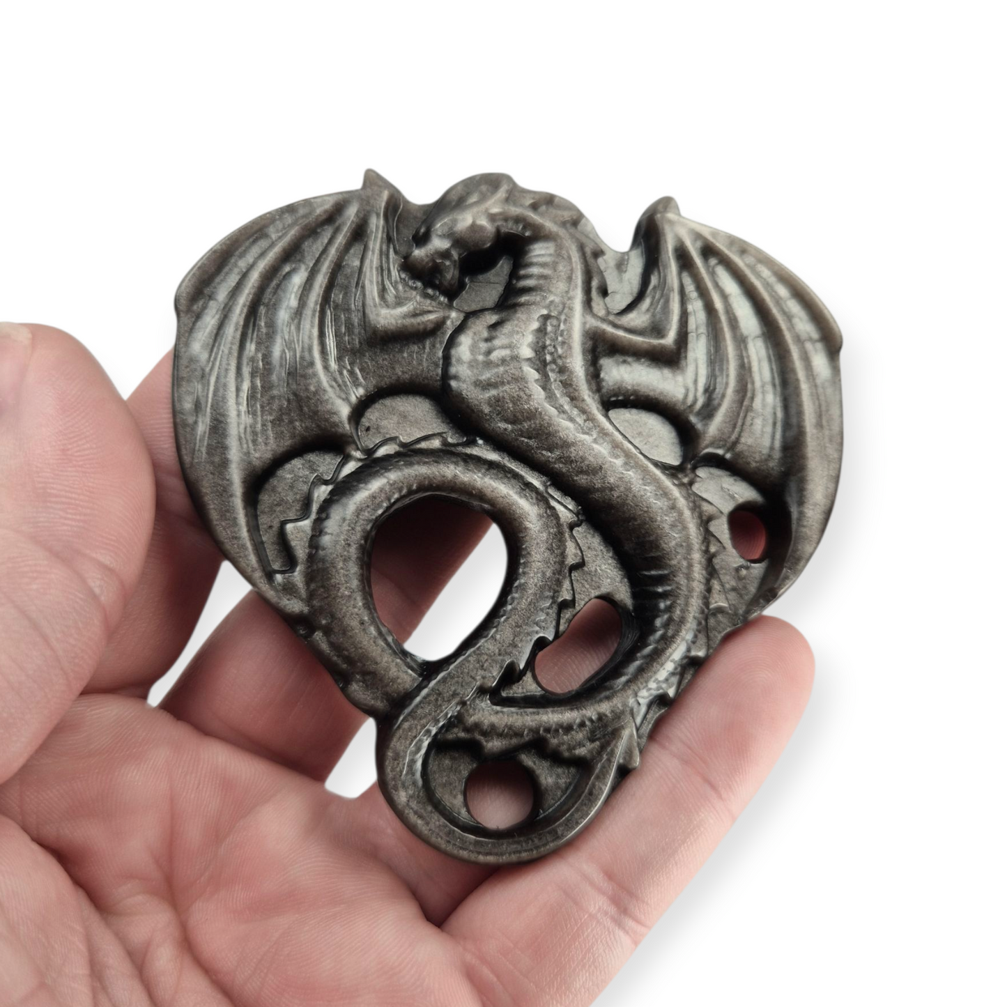 Crystals - Silver Sheen Obsidian Dragon Carving