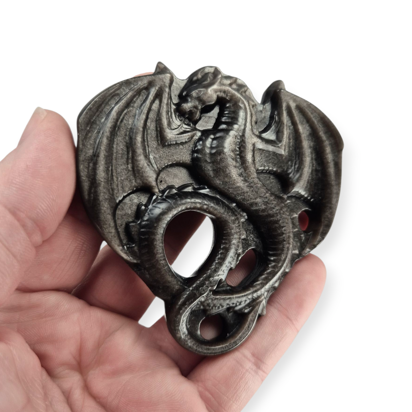 Crystals - Silver Sheen Obsidian Dragon Carving