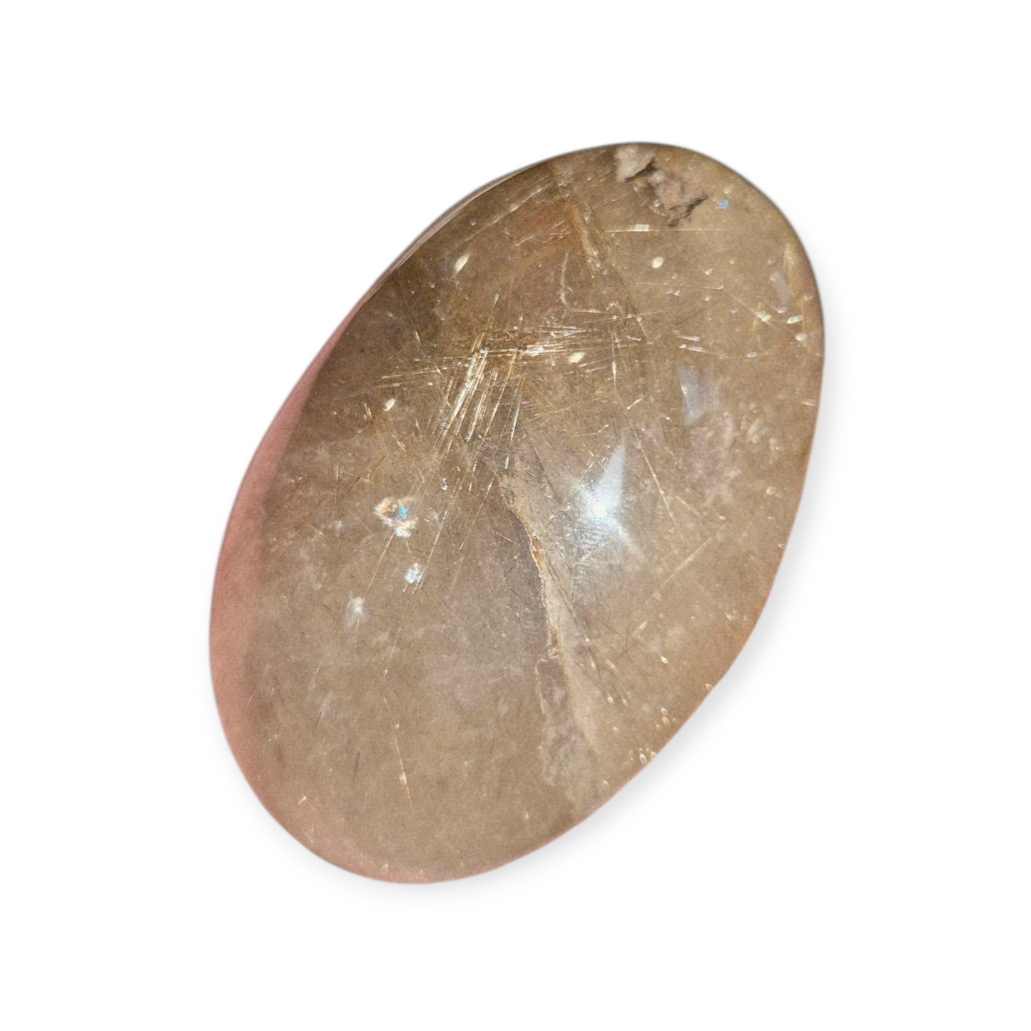 Crystals - Golden Rutile in Clear Quartz Palmstone