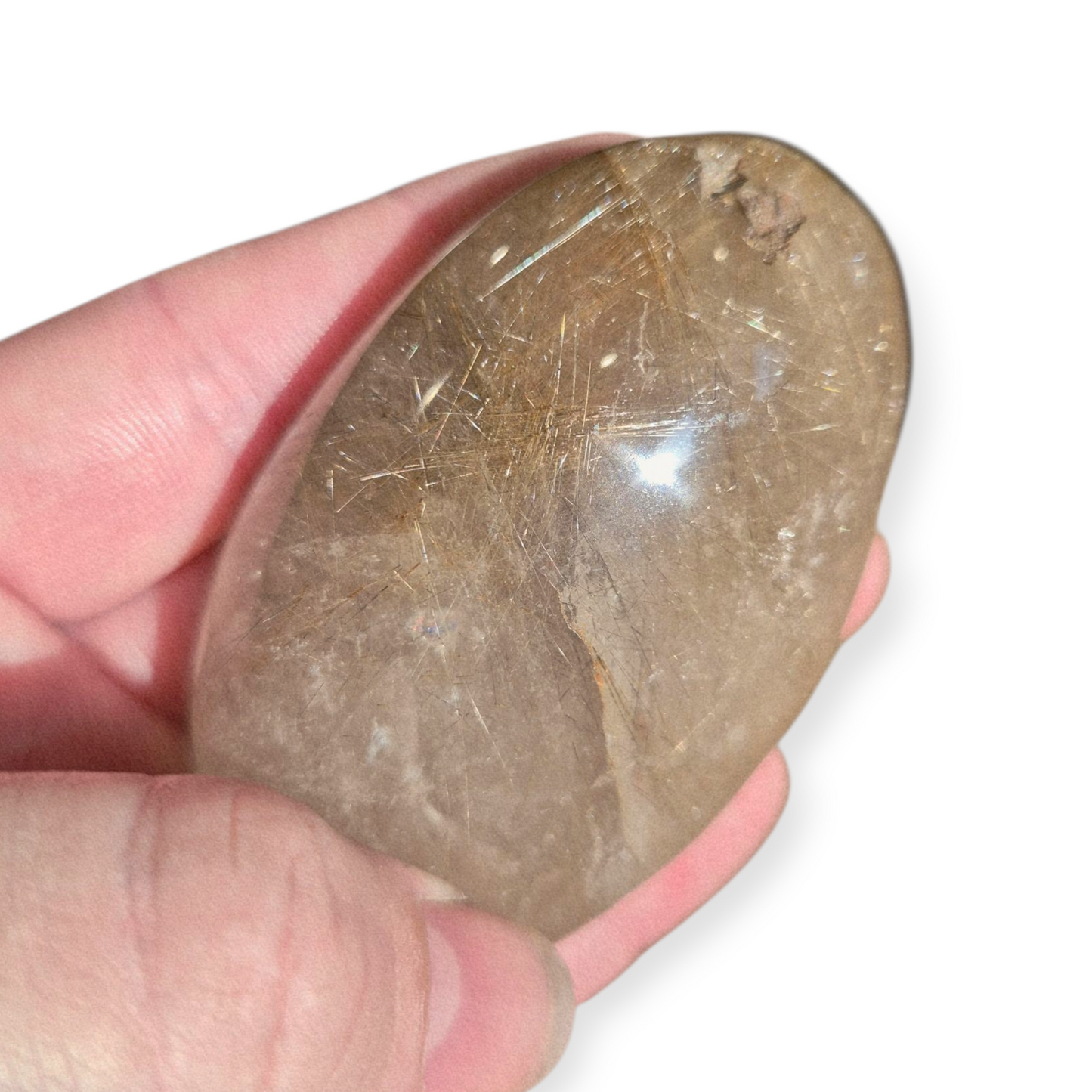 Crystals - Golden Rutile in Clear Quartz Palmstone