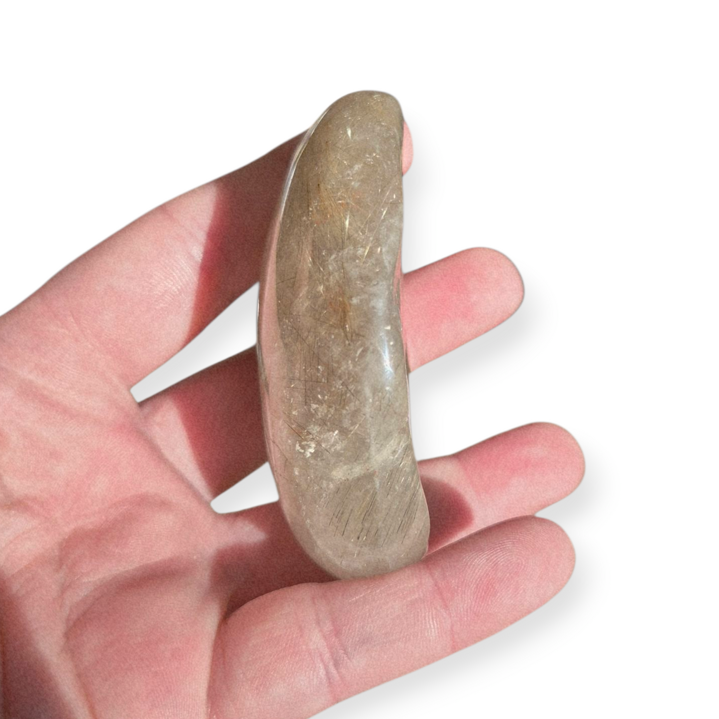 Crystals - Golden Rutile in Clear Quartz Palmstone
