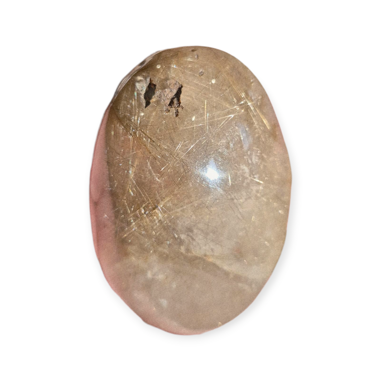 Crystals - Golden Rutile in Clear Quartz Palmstone