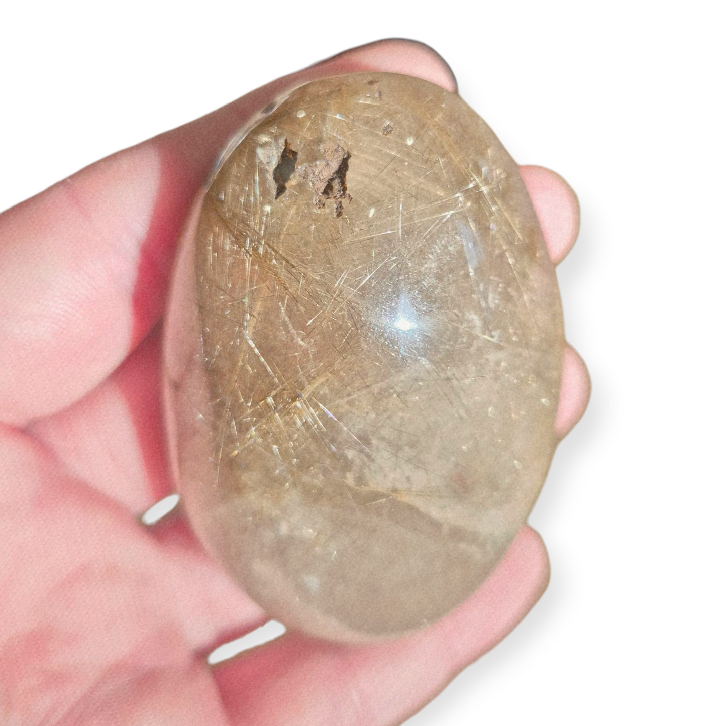 Crystals - Golden Rutile in Clear Quartz Palmstone
