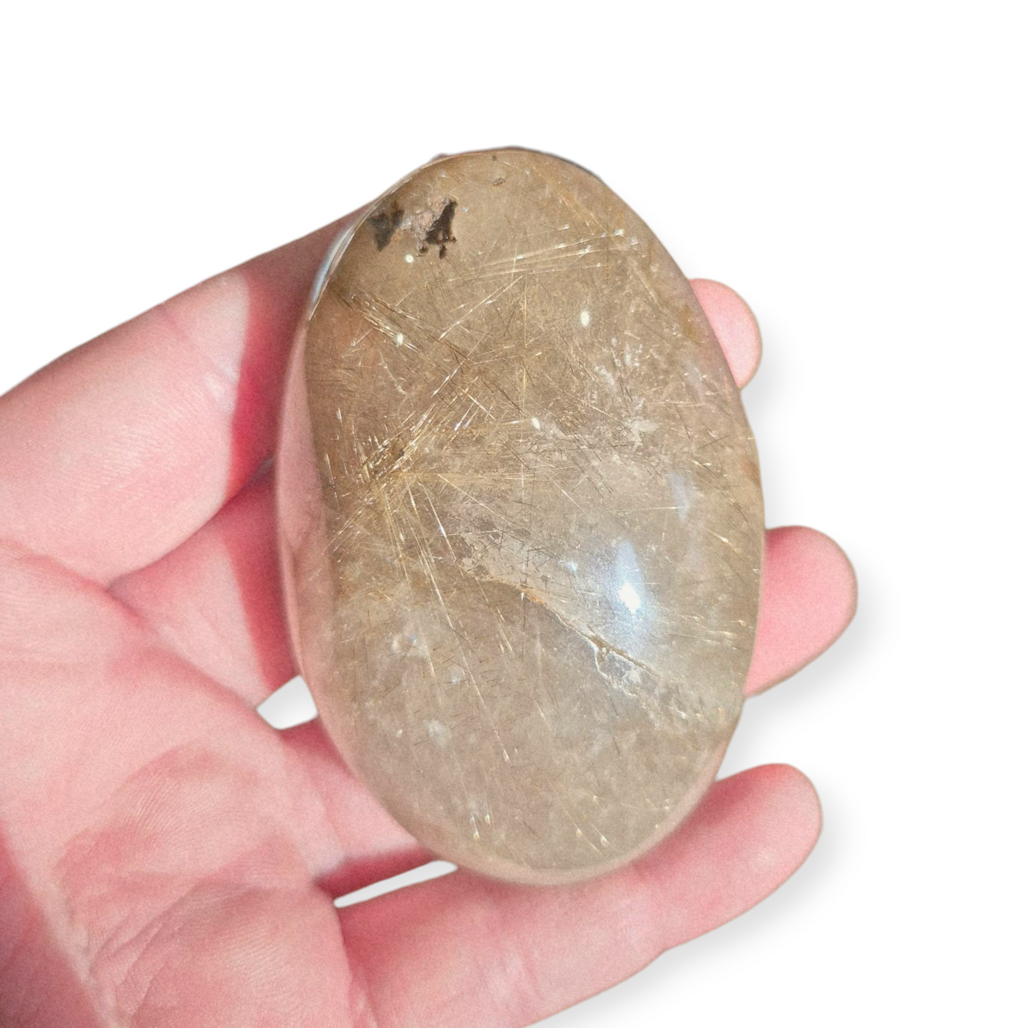 Crystals - Golden Rutile in Clear Quartz Palmstone