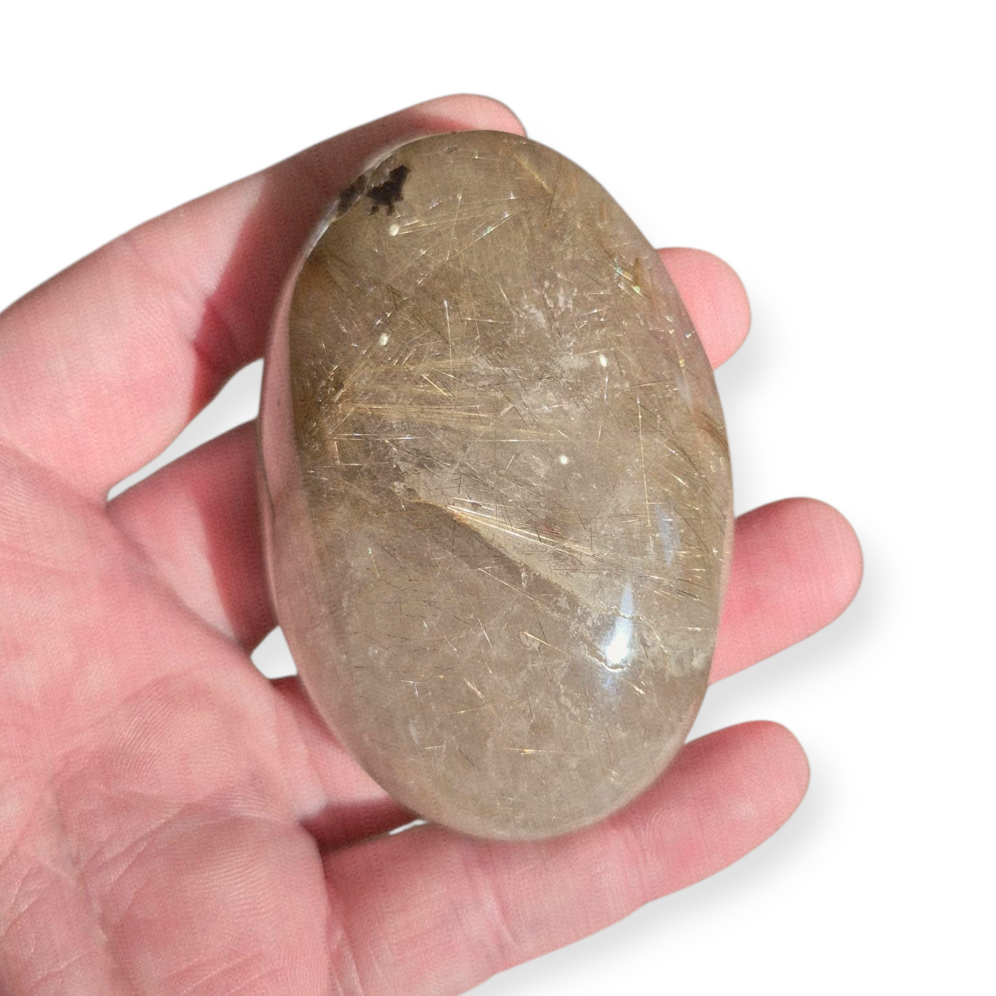 Crystals - Golden Rutile in Clear Quartz Palmstone