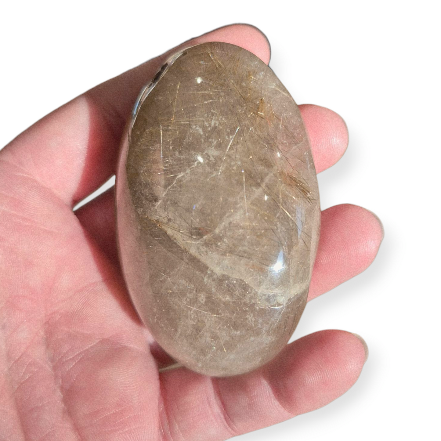 Crystals - Golden Rutile in Clear Quartz Palmstone