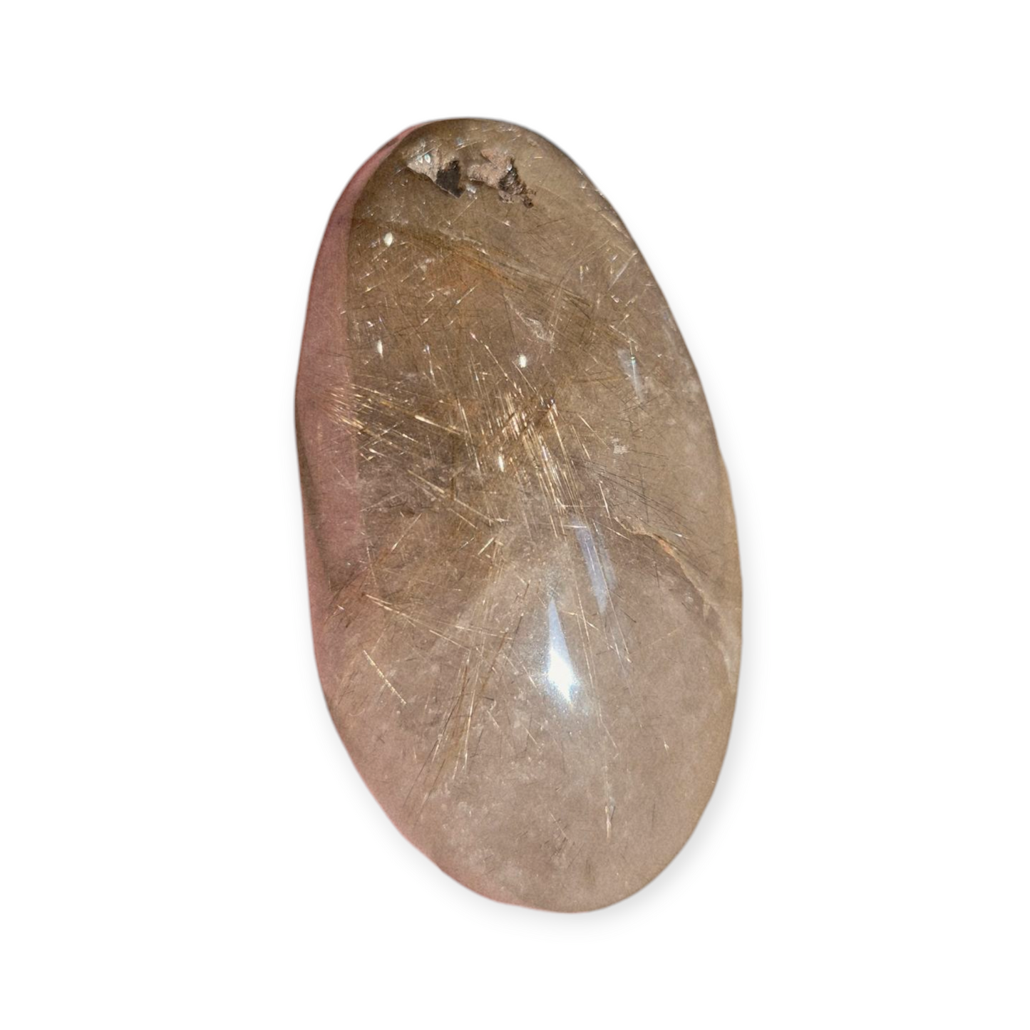 Crystals - Golden Rutile in Clear Quartz Palmstone