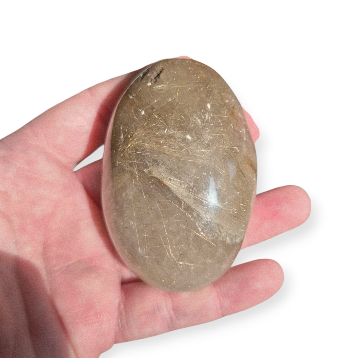 Crystals - Golden Rutile in Clear Quartz Palmstone