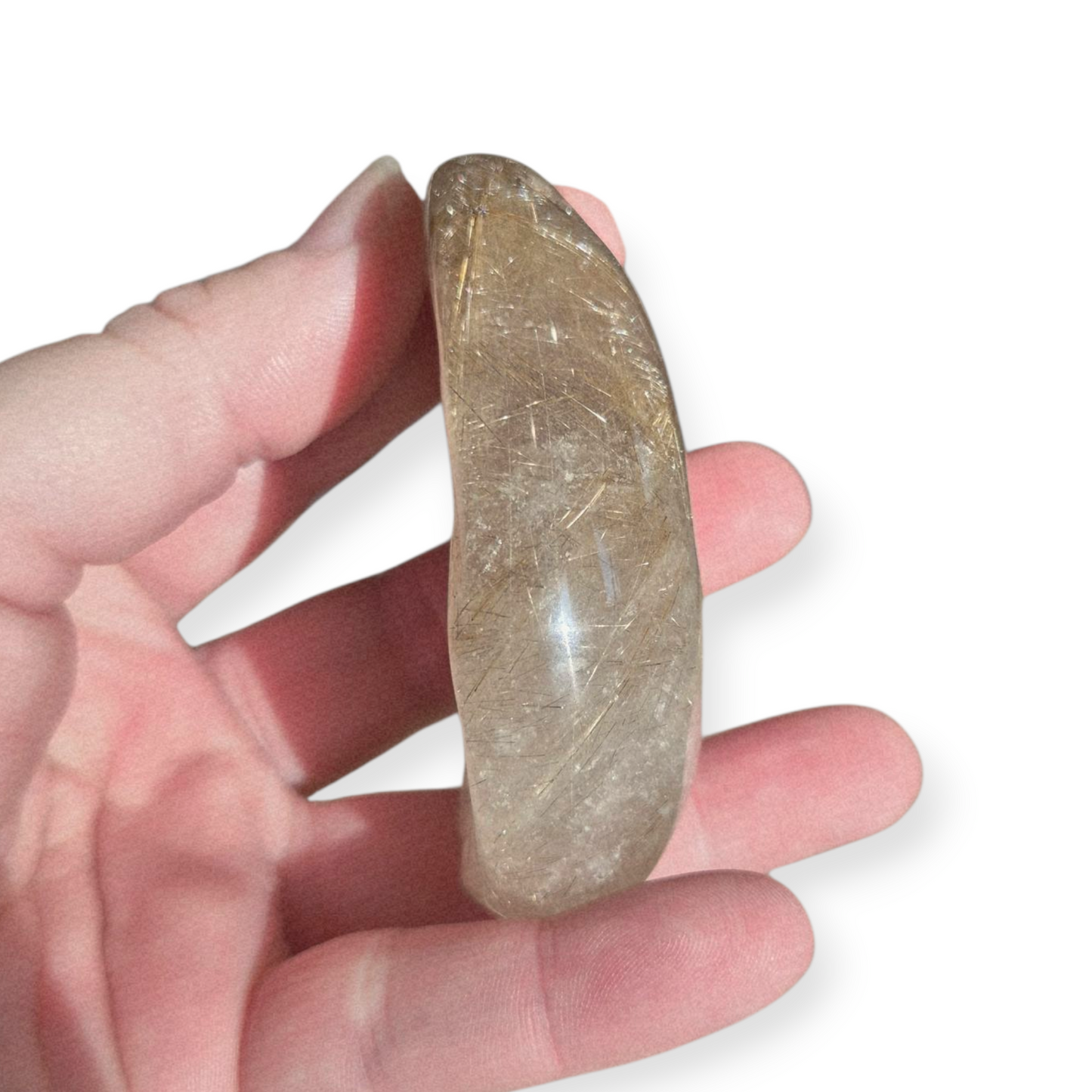 Crystals - Golden Rutile in Clear Quartz Palmstone